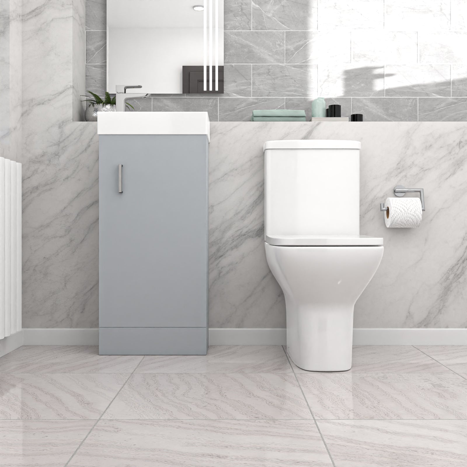 Matte Grey 400mm Cloakroom Vanity Basin Unit & Close Coupled Toilet
