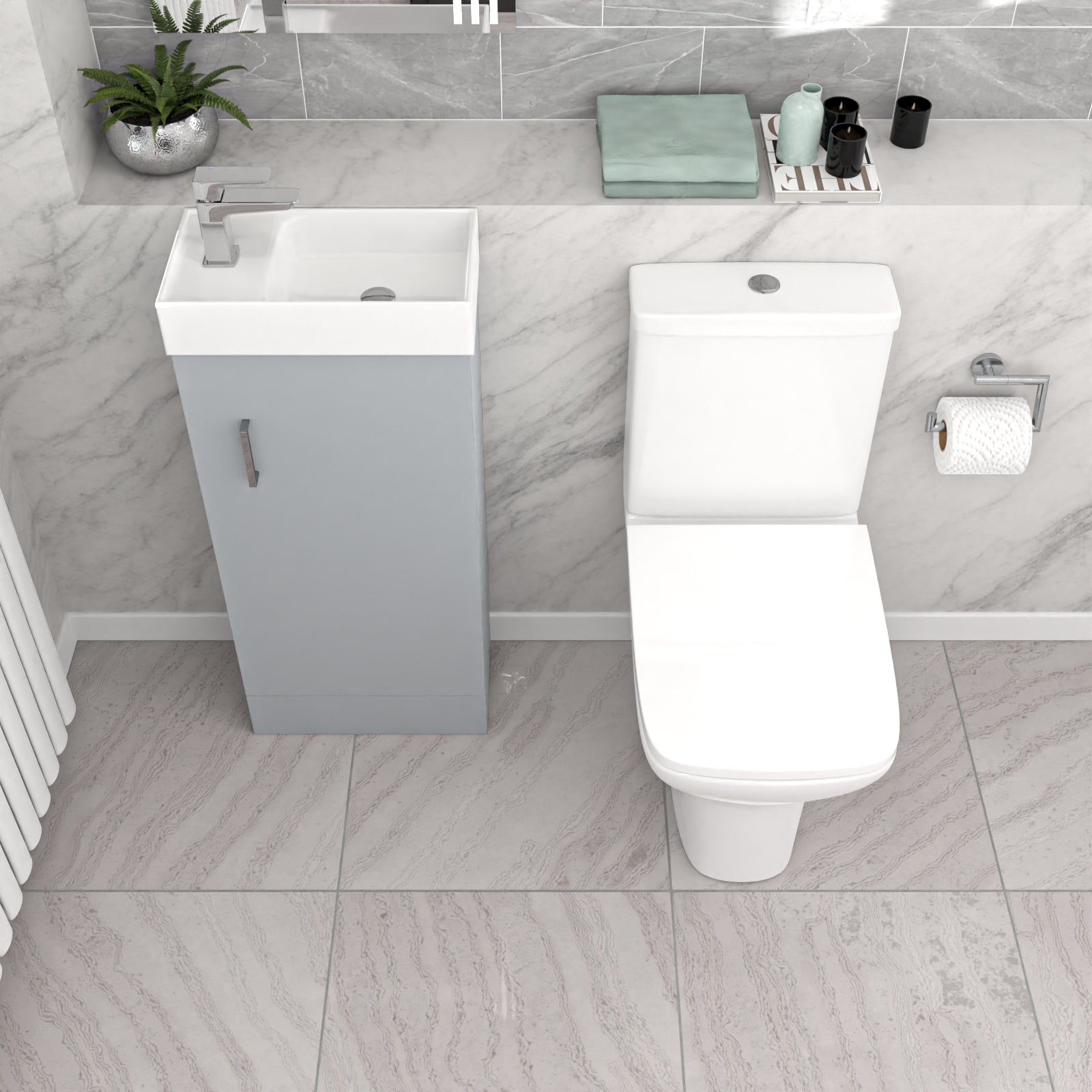 Matte Grey 400mm Cloakroom Vanity Basin Unit & Close Coupled Toilet