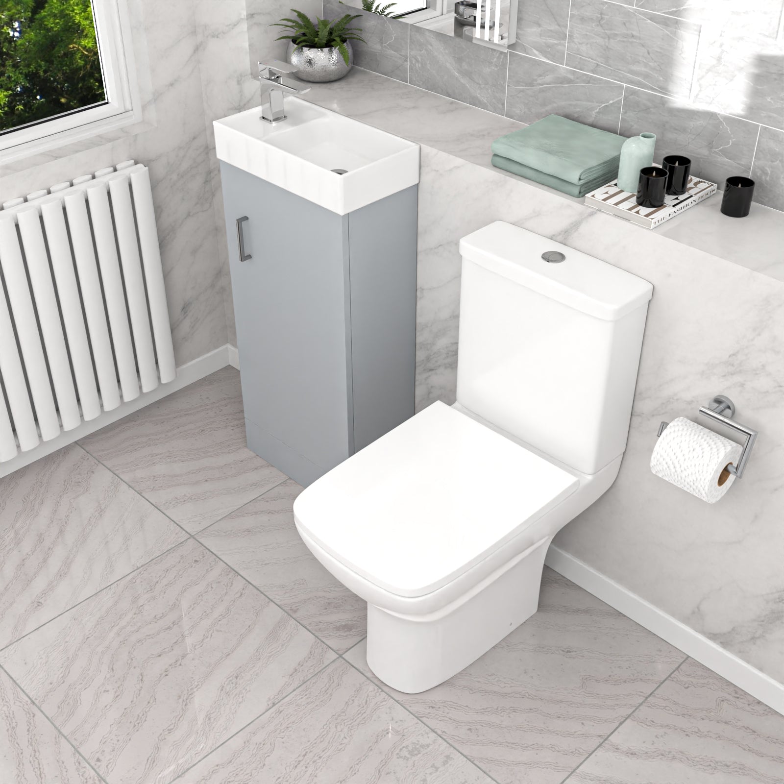 Matte Grey 400mm Cloakroom Vanity Basin Unit & Close Coupled Toilet