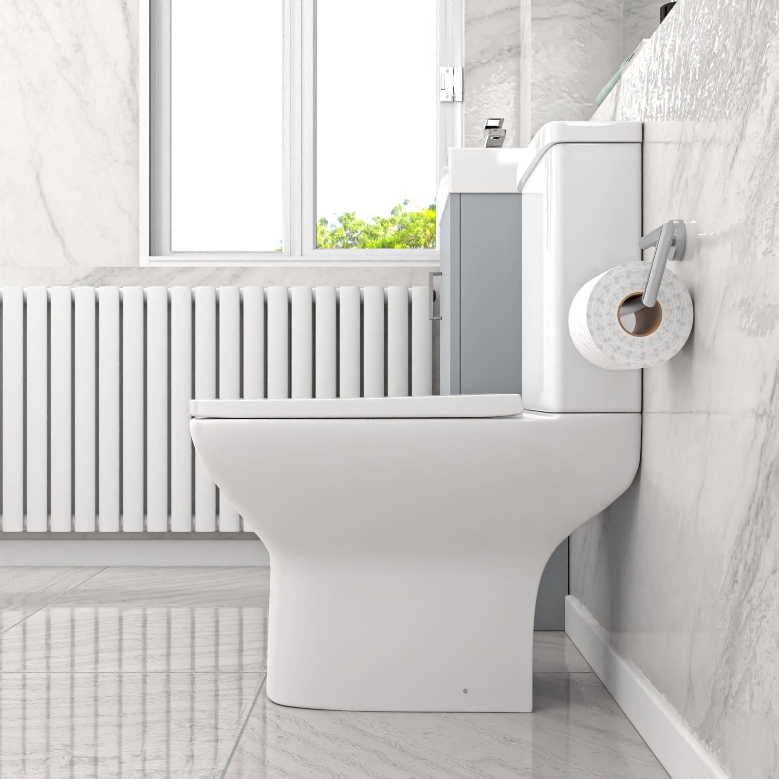 Matte Grey 400mm Cloakroom Vanity Basin Unit & Close Coupled Toilet