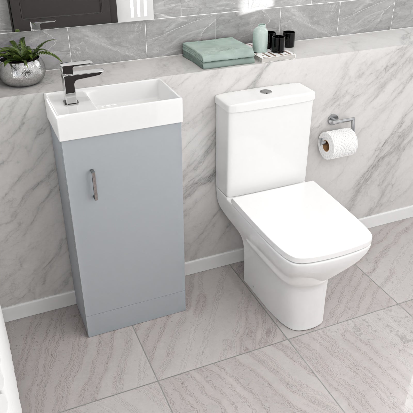 Matte Grey 400mm Cloakroom Vanity Basin Unit & Close Coupled Toilet