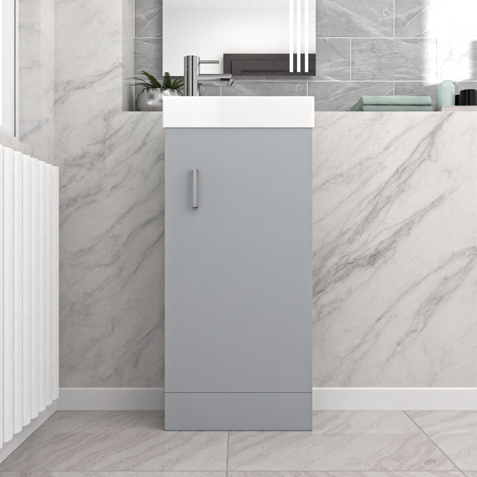 Nes Home Matte Grey 400mm Cloakroom Vanity Basin Unit Mixer Tap & Waste