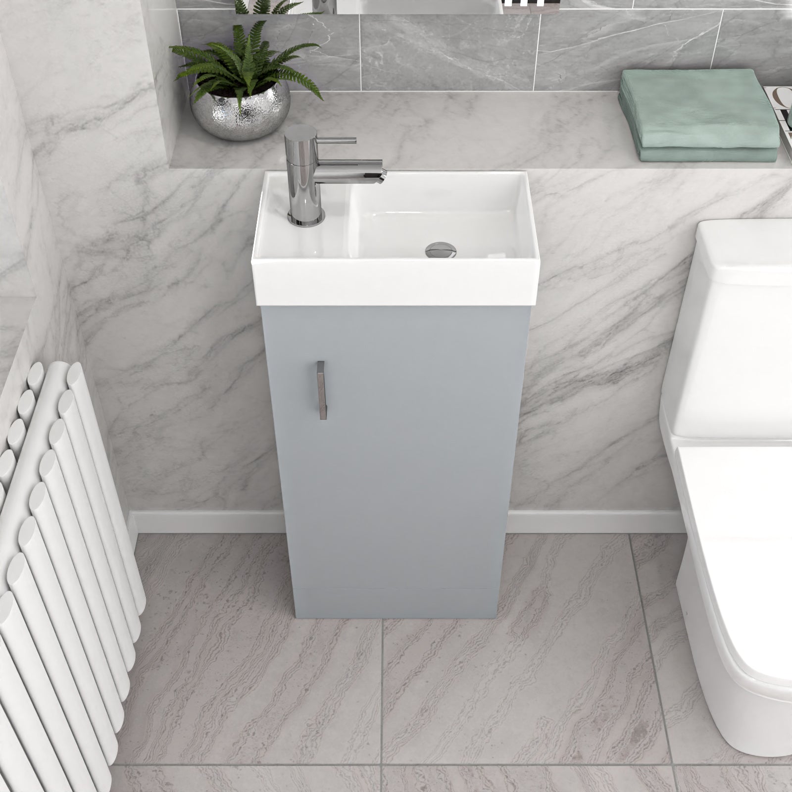 Nes Home Matte Grey 400mm Cloakroom Vanity Basin Unit Mixer Tap & Waste