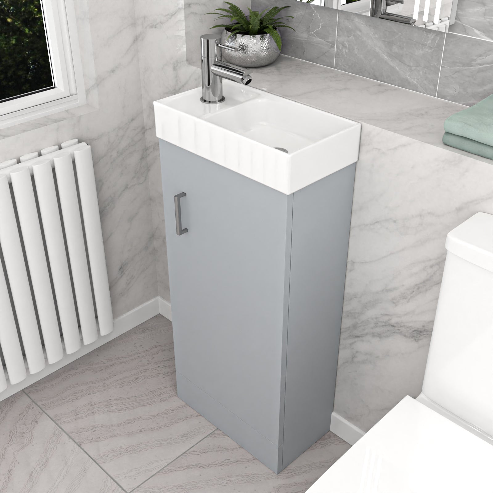 Nes Home Matte Grey 400mm Cloakroom Vanity Basin Unit Mixer Tap & Waste