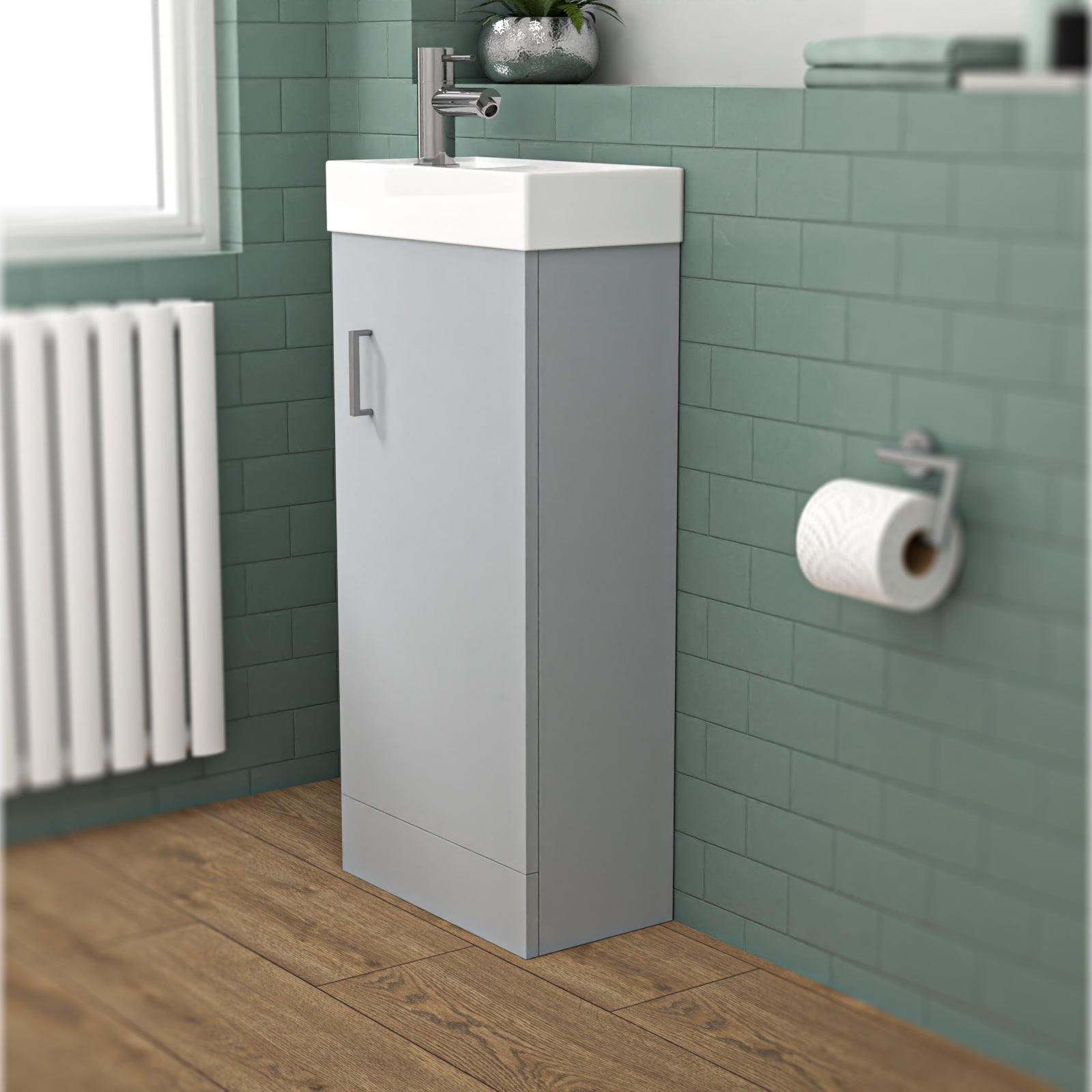 Nanuya Matte Grey 400mm Cloakroom Vanity Basin Unit Mixer Tap & Waste