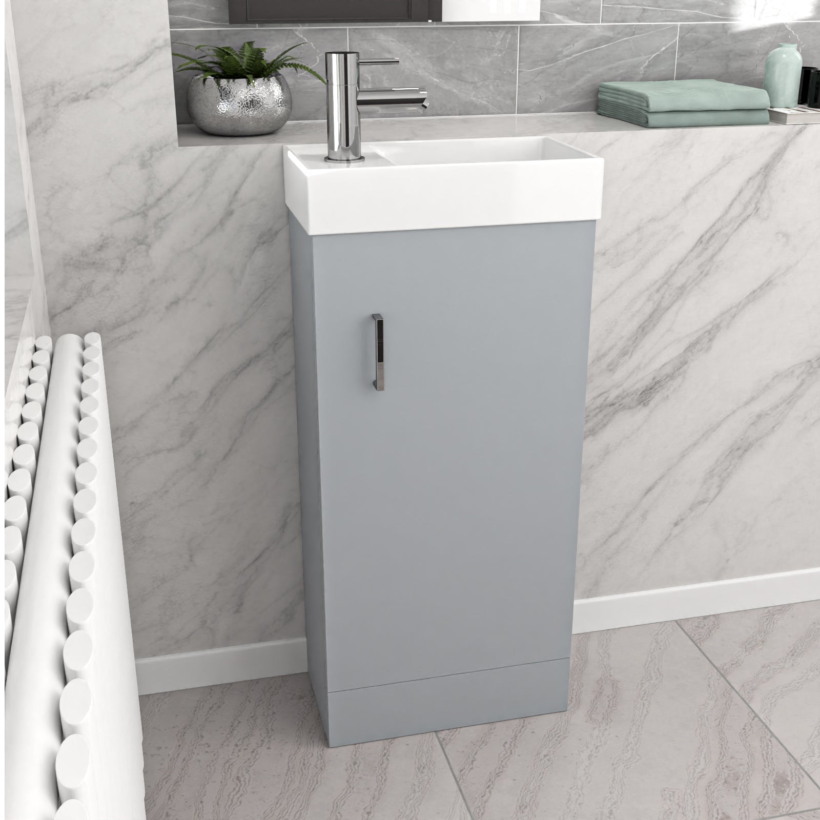Nes Home Matte Grey 400mm Cloakroom Vanity Basin Unit Mixer Tap & Waste