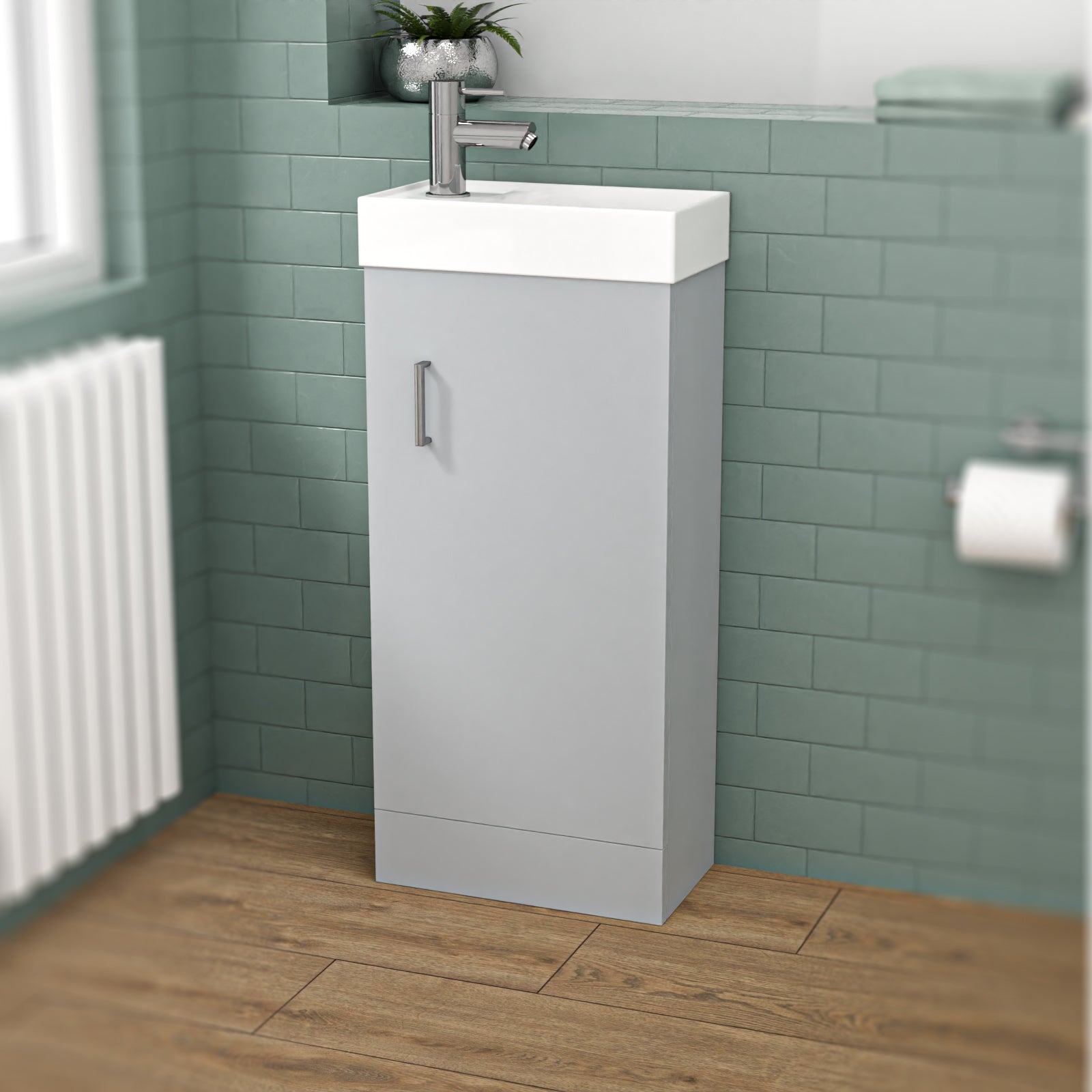 Nanuya Matte Grey 400mm Cloakroom Vanity Basin Unit Mixer Tap & Waste