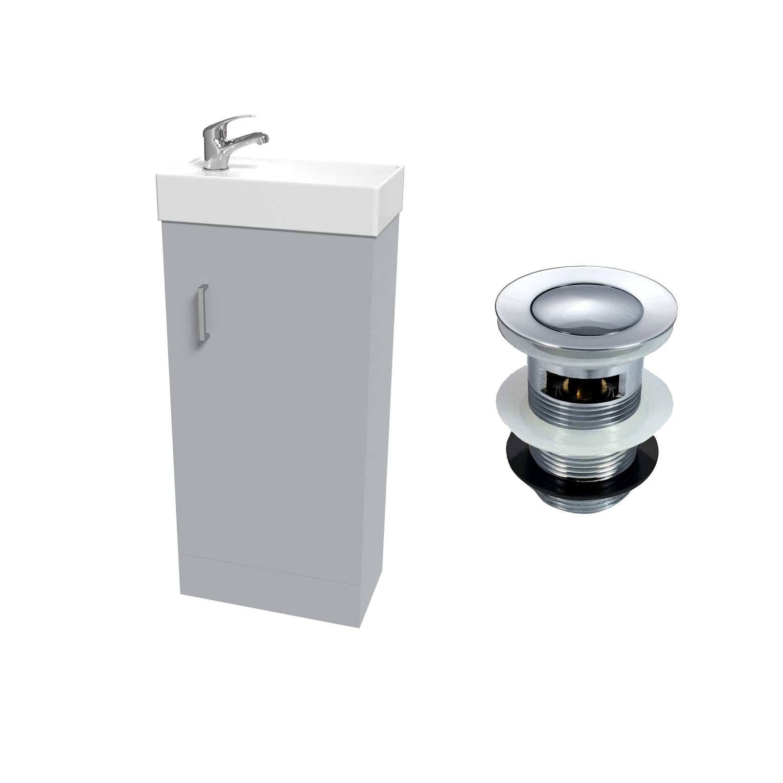 Nanuya Matte Grey 400mm Cloakroom Vanity Basin Unit, Mono Mixer Tap & Waste