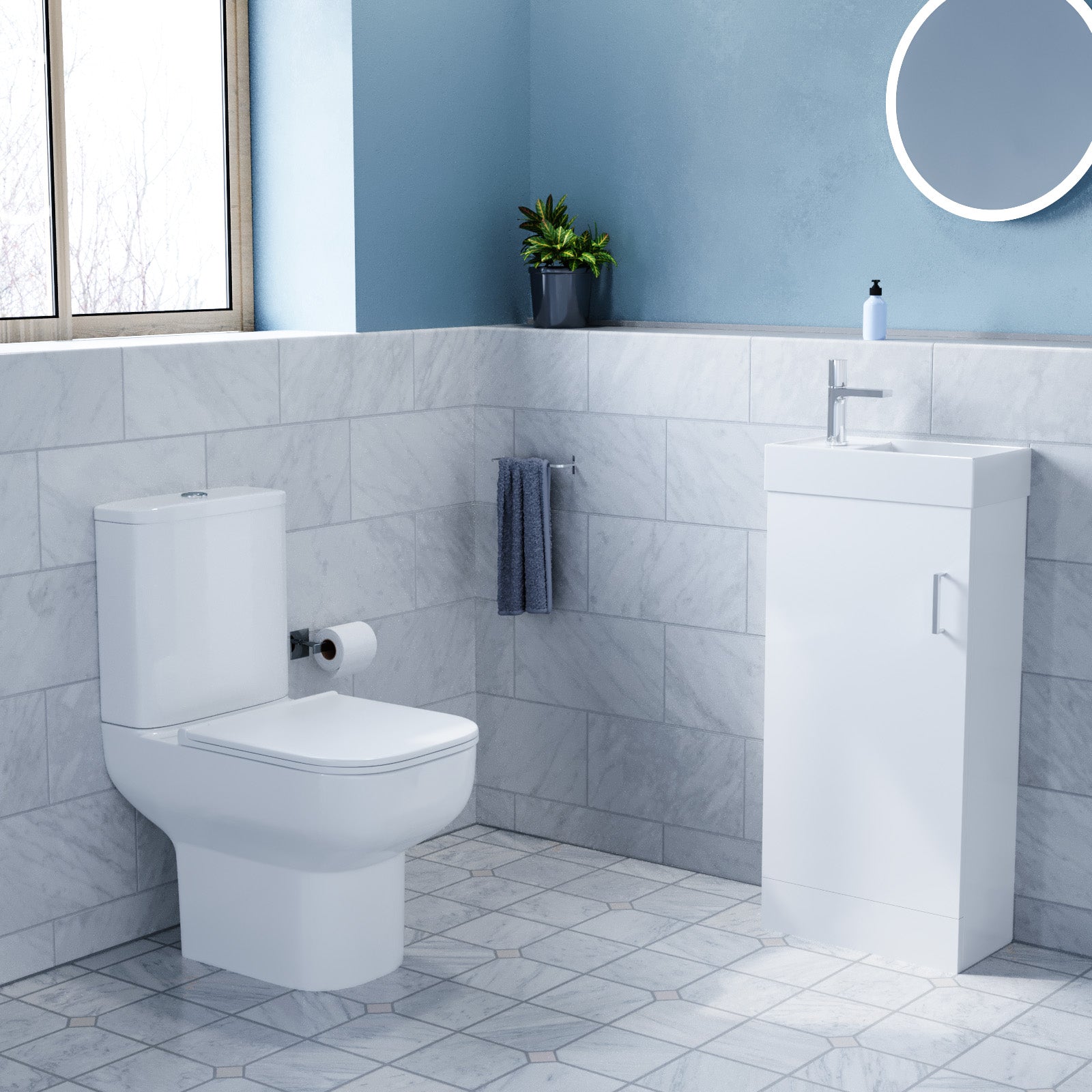 400mm Floor Standing Vanity with Basin & Close Coupled Toilet with Seat