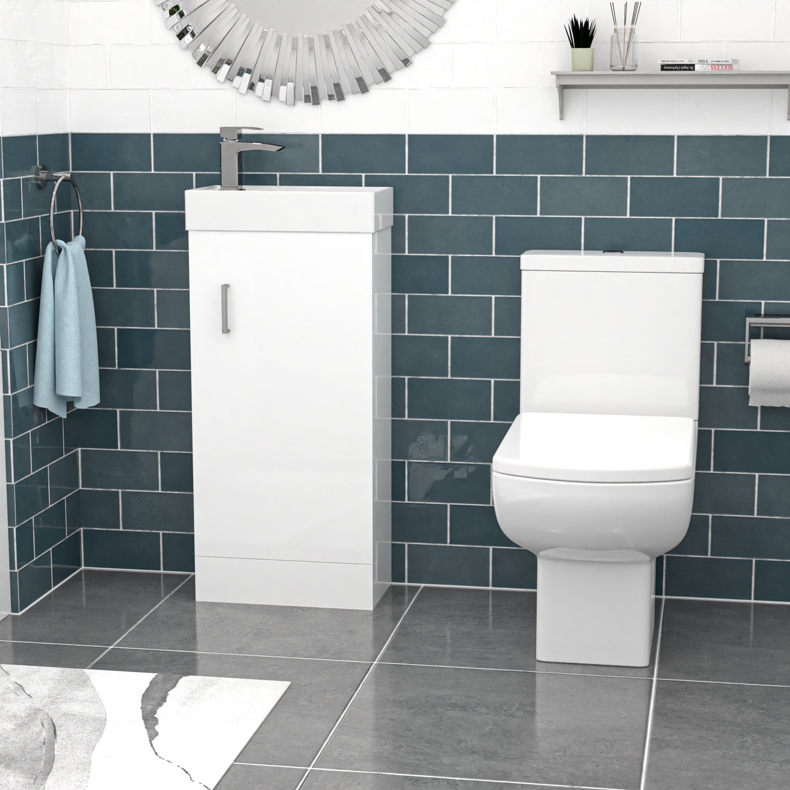 Nanuya 400mm White Basin Vanity & Square Rimless Close Coupled Toilet
