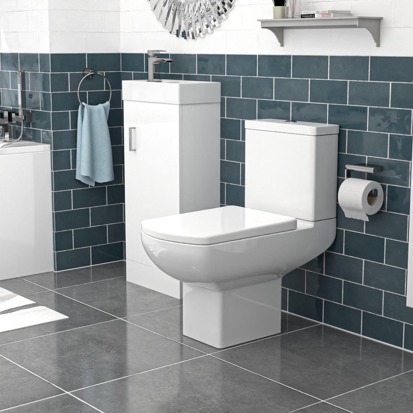 Nanuya 400mm White Basin Vanity & Square Rimless Close Coupled Toilet