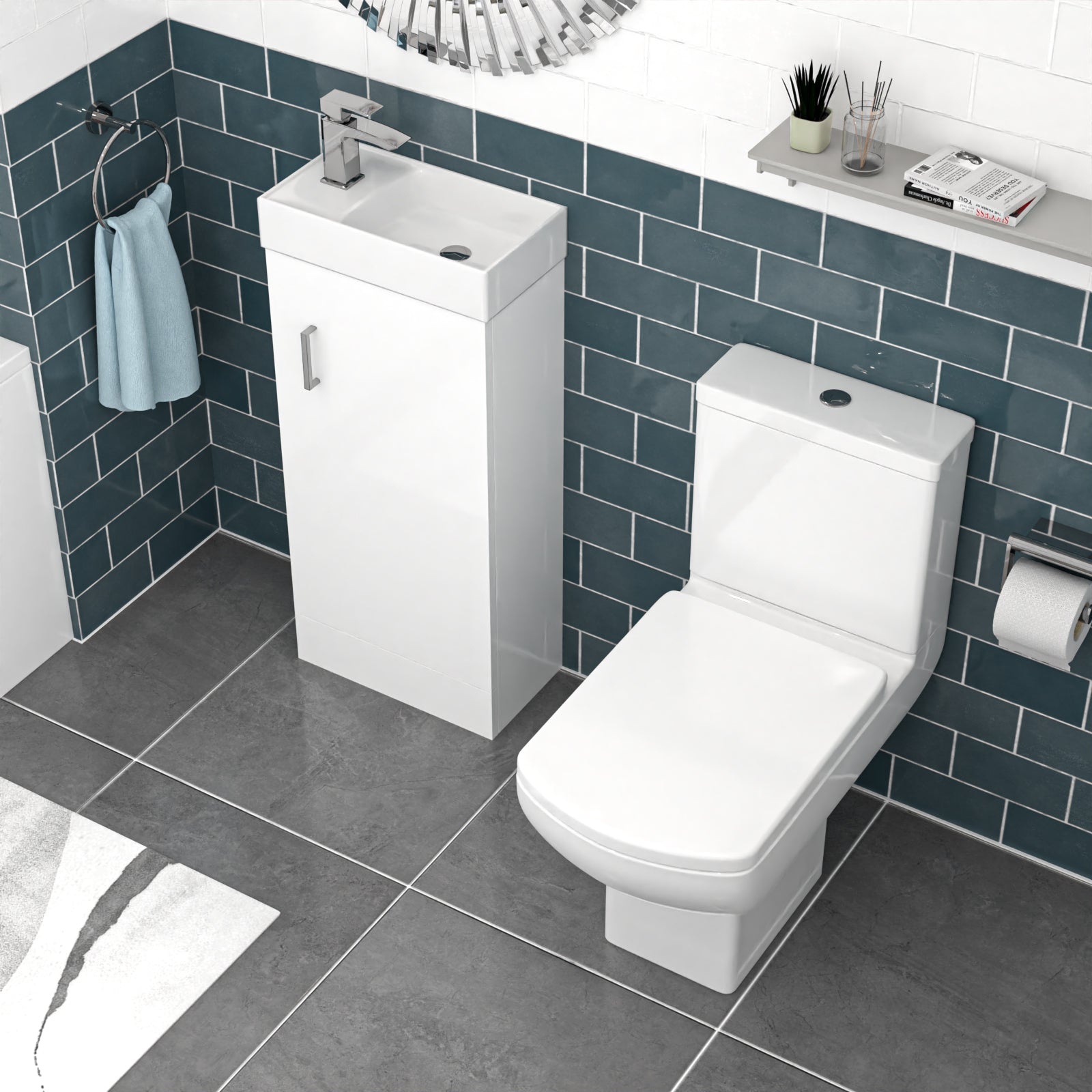 Nanuya 400mm White Basin Vanity & Square Rimless Close Coupled Toilet