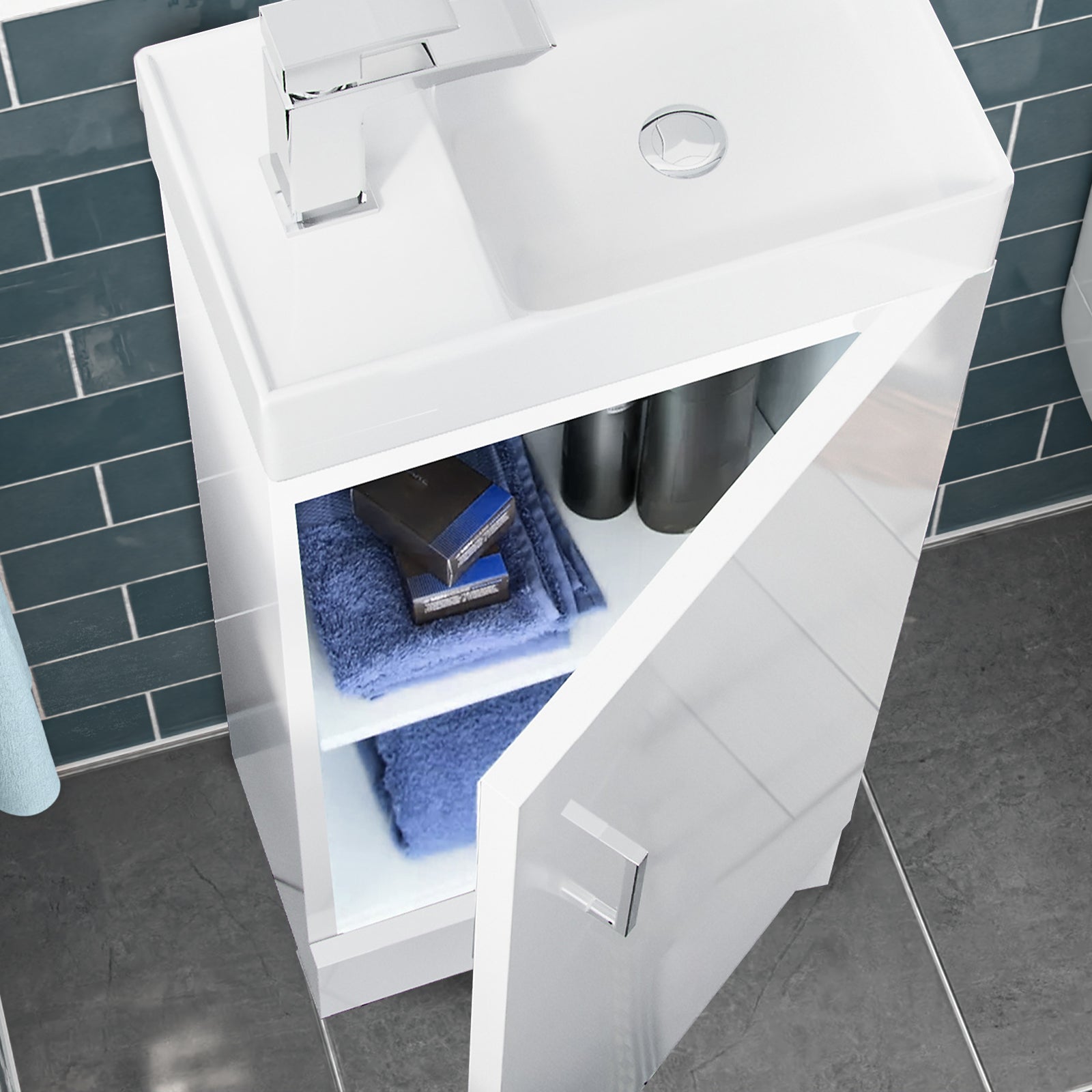 Nanuya 400mm White Basin Vanity & Square Rimless Close Coupled Toilet