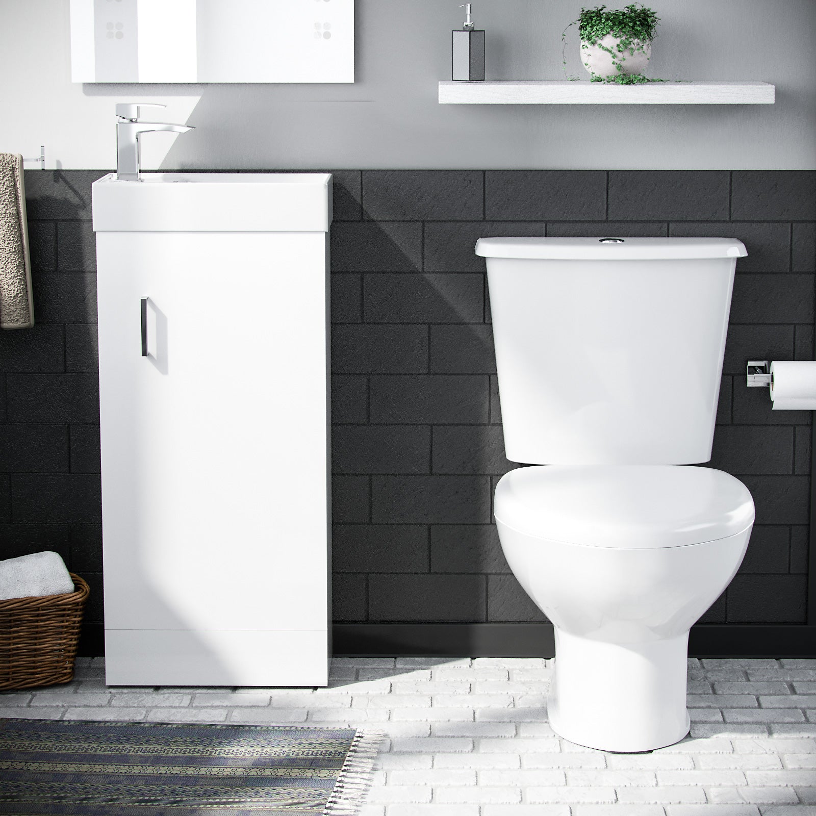 Nanuya 400mm Vanity Basin Unit & Close Coupled Toilet White