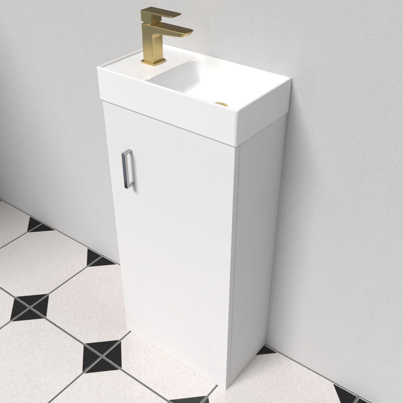 Nanuya White Floorstanding 400mm Vanity Unit & Square Basin Mixer Tap