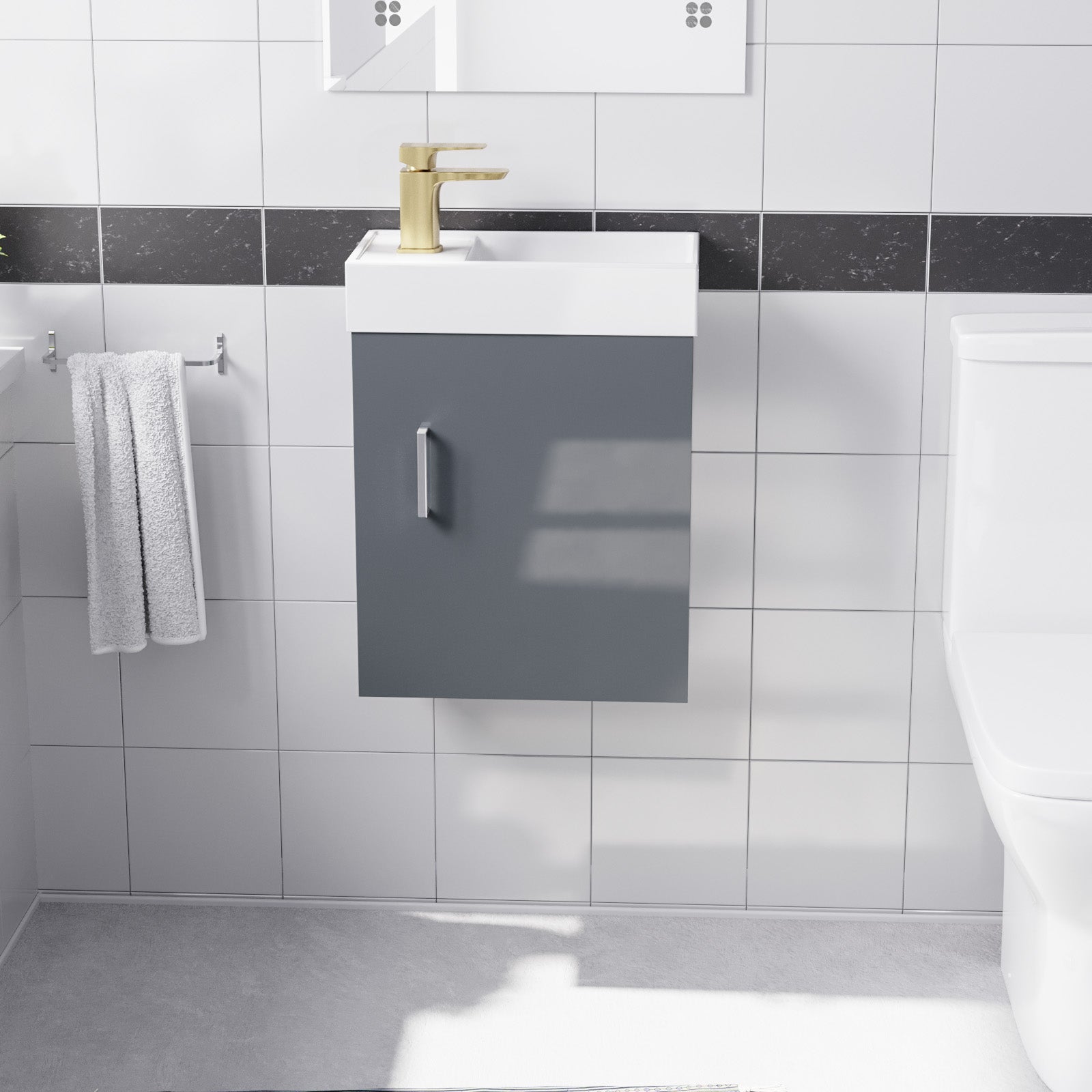 Nanuya Dark Grey Wall Hung 400mm Vanity Unit & Square Basin Mono Mixer Tap