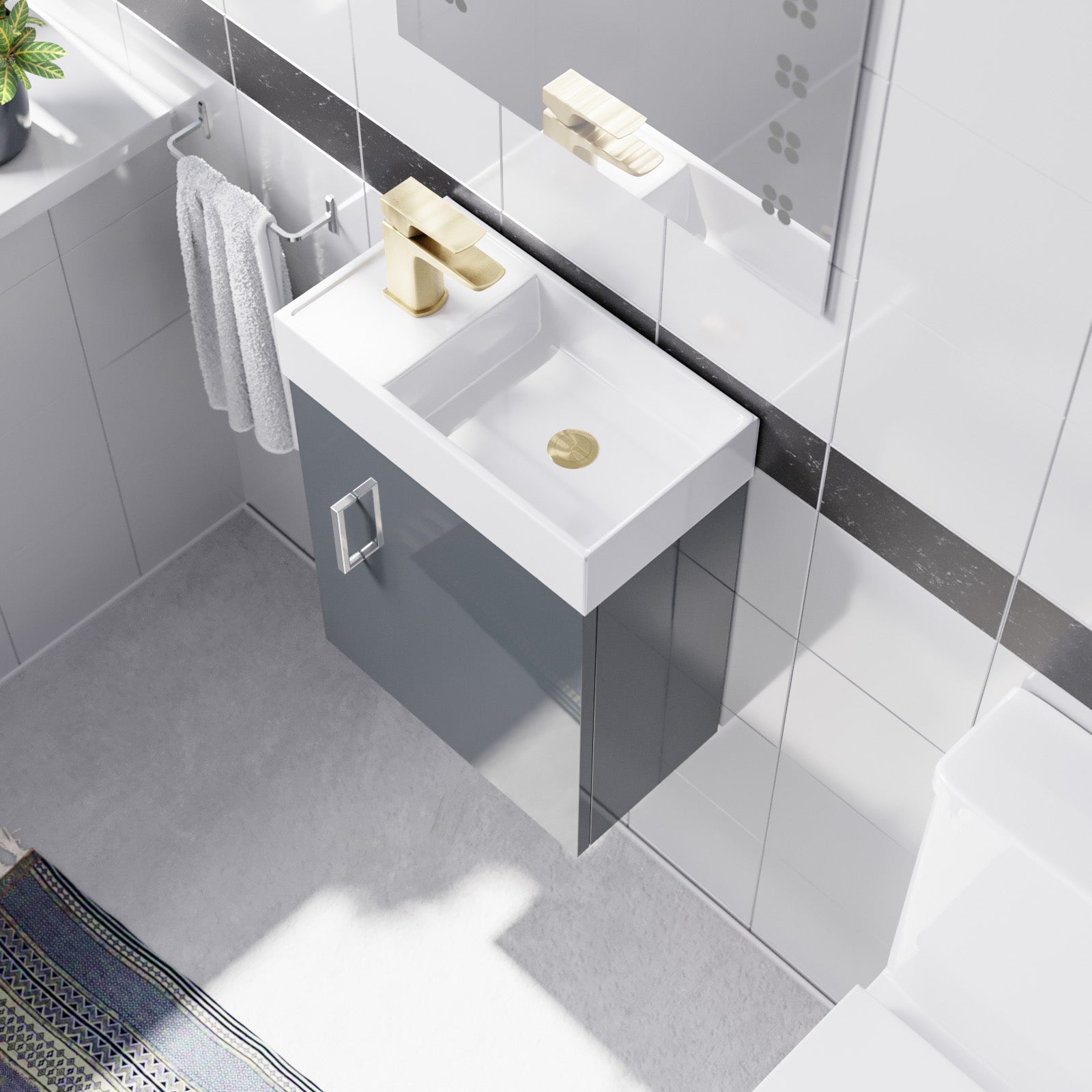 Nanuya Dark Grey Wall Hung 400mm Vanity Unit & Square Basin Mono Mixer Tap