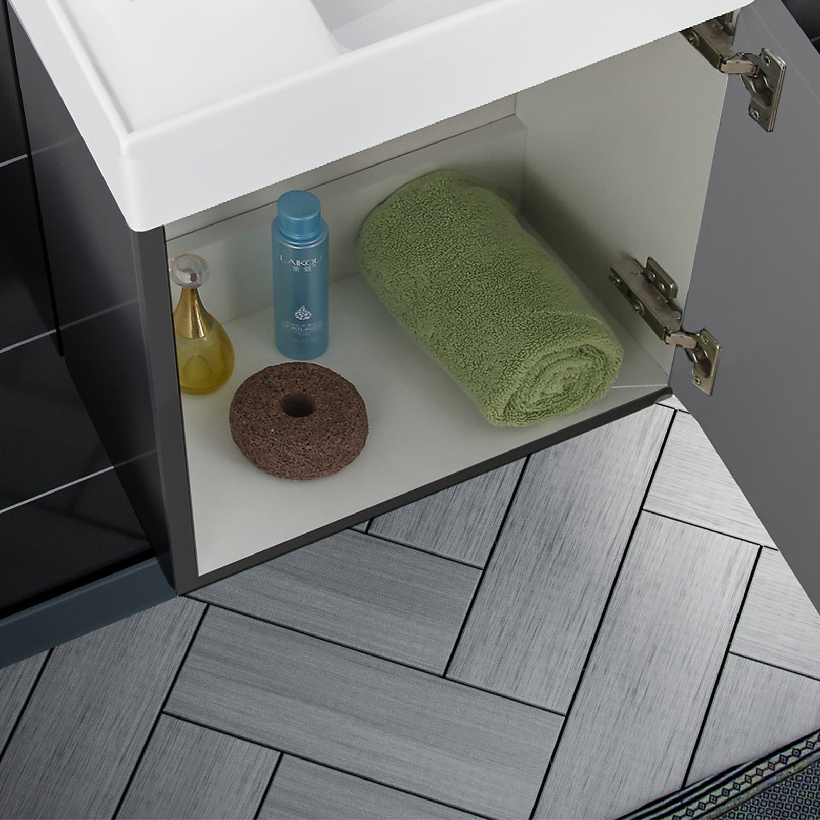 Nanuya Dark Grey Wall Hung 400mm Vanity Unit & Square Basin Mono Mixer Tap