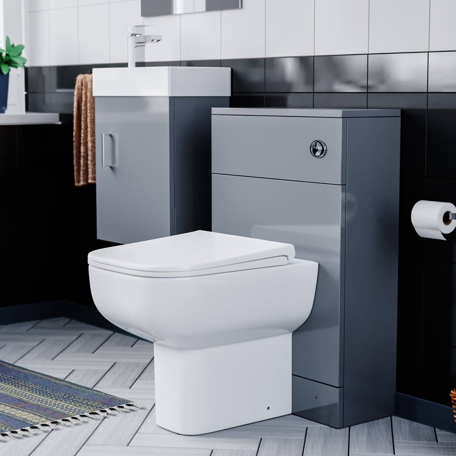 Nanuya 400 mm Grey Vanity Unit and Back To Wall Toilet with WC Unit