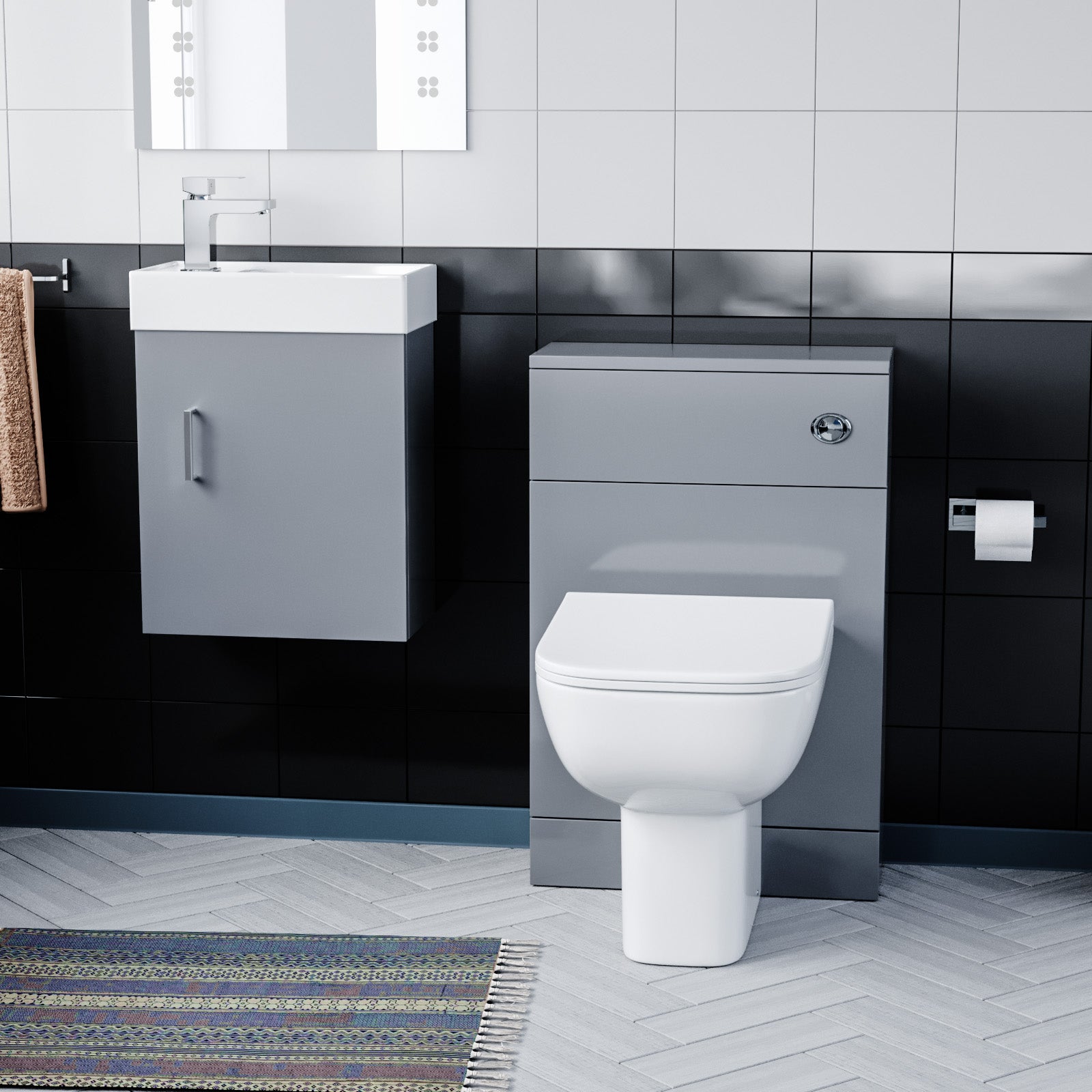 Nanuya 400 mm Grey Vanity Unit and Back To Wall Toilet with WC Unit