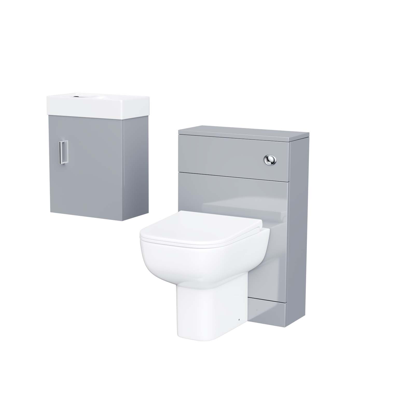 Nanuya 400mm Cloakroom Wall Hung Basin Vanity Unit & Concealed Cistern WC Toilet Pan Grey