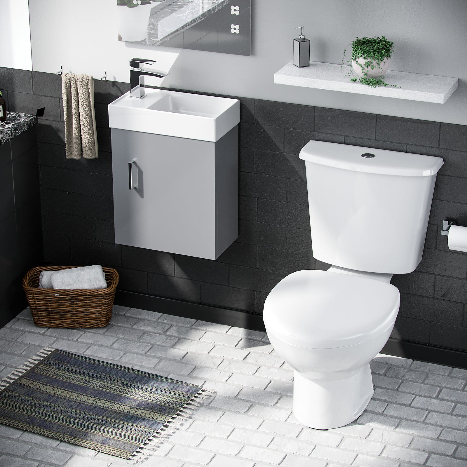 Nanuya 550mm Vanity Basin Unit, WC Unit & Elso Back To Wall Toilet White