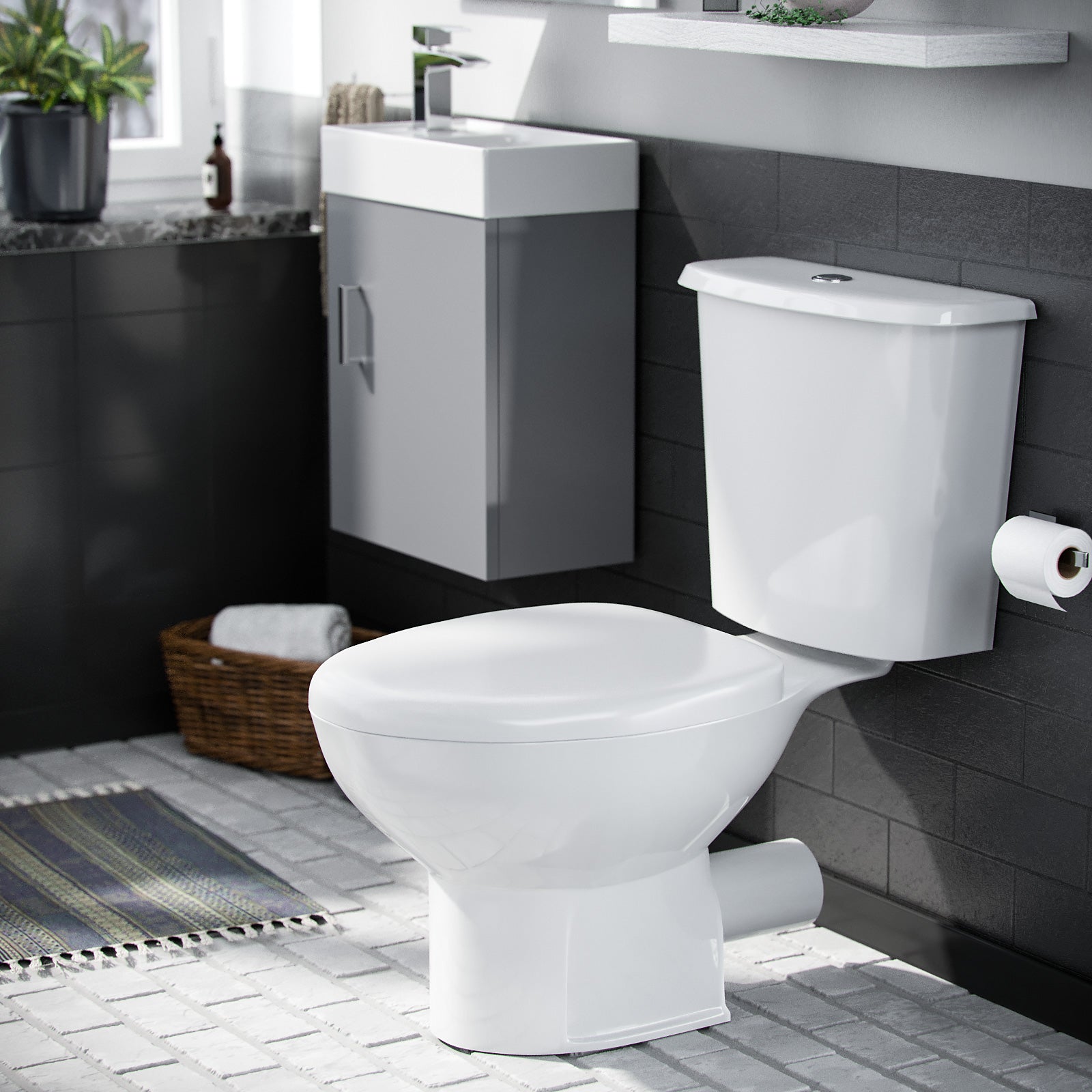 Nanuya 550mm Vanity Basin Unit, WC Unit & Elso Back To Wall Toilet White