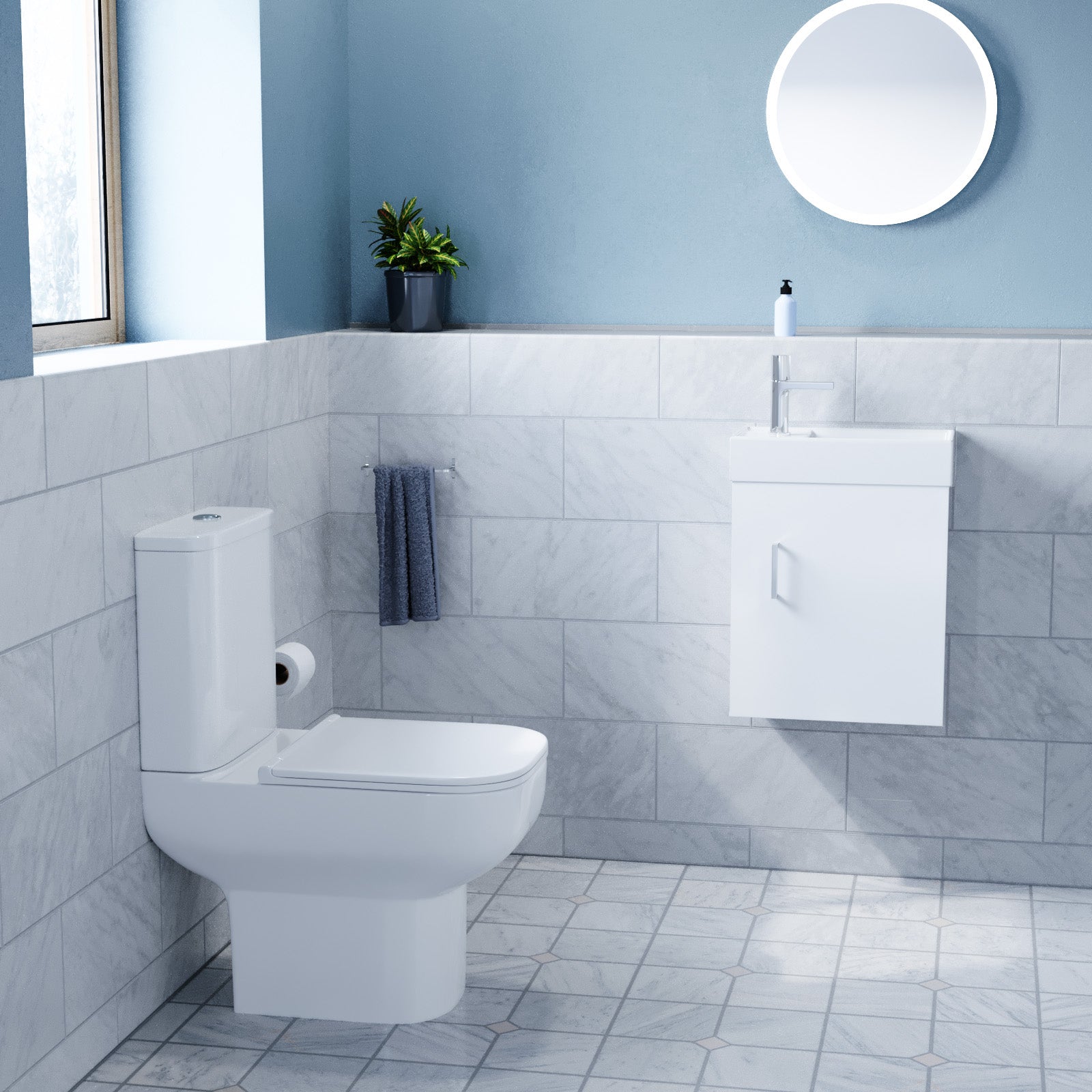 400mm Wall Hung Vanity and Close Coupled Toilet with Soft Close Seat