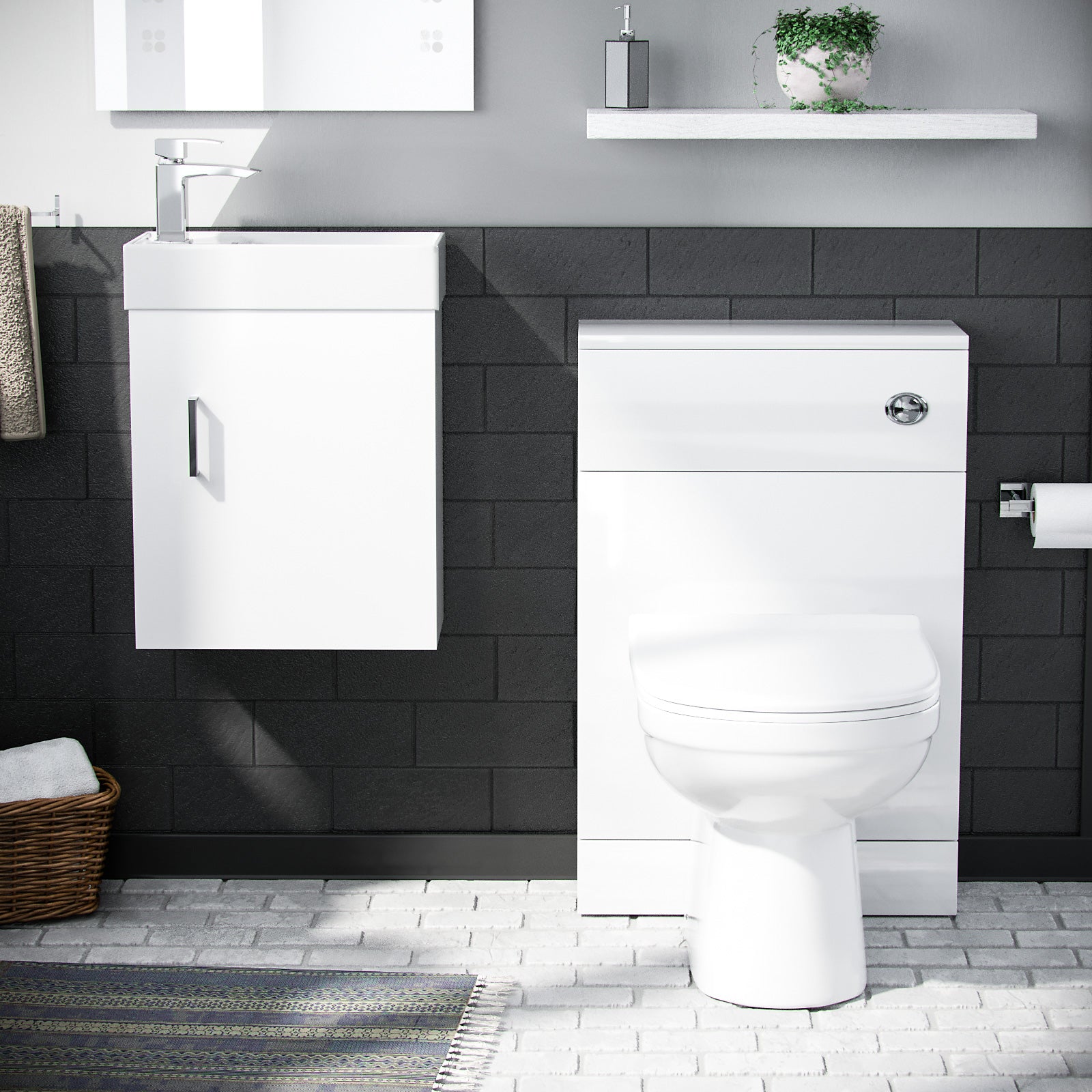 Nanuya 400mm Vanity Basin Unit, WC Unit & Elso Back to Wall Toilet White