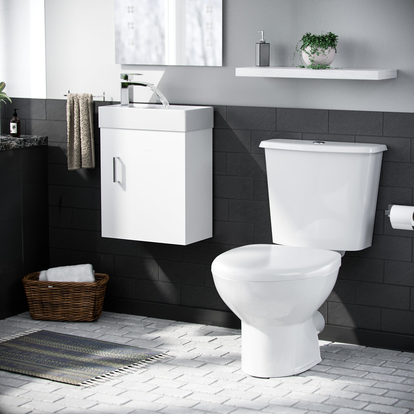 Nanuya Cloakroom Basin Sink Vanity Unit and Close Coupled Toilet WC Pan Cistern