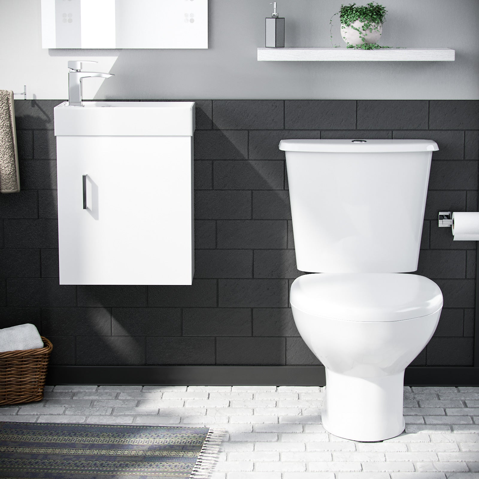 Nanuya Cloakroom Basin Sink Vanity Unit and Close Coupled Toilet WC Pan Cistern