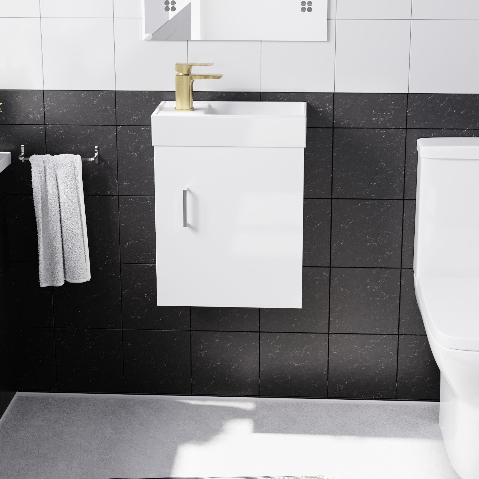 Nanuya White Wall Hung 400mm Vanity Unit & Square Basin Mono Mixer Tap