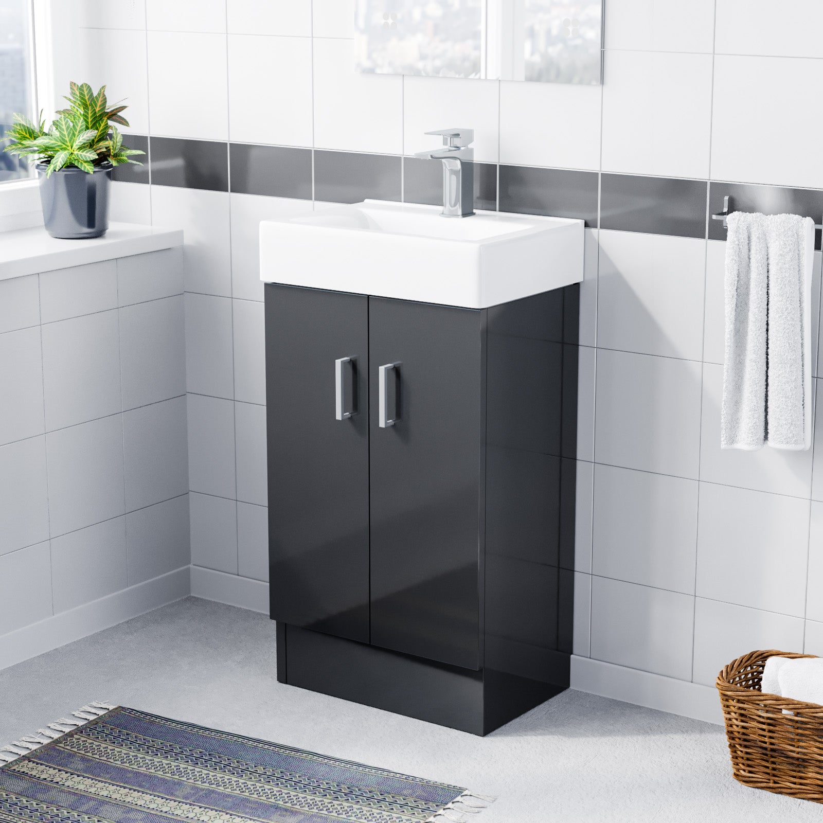 Nanuya 450mm Anthracite 2 Doors Basin Vanity Unit Bathroom Cabinet