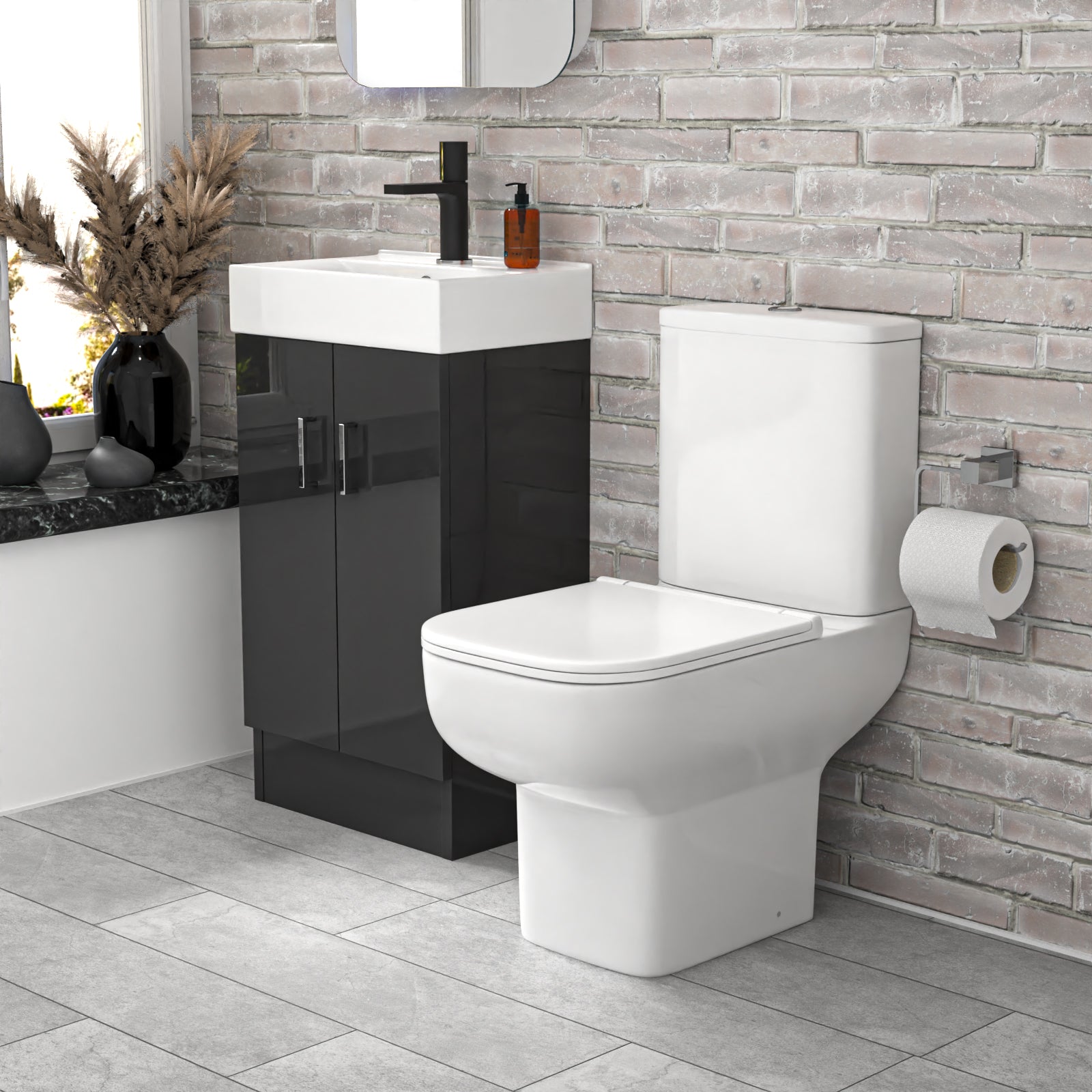 Nanuya 450mm Dark Grey Basin Vanity & Square White Close Coupled Toilet