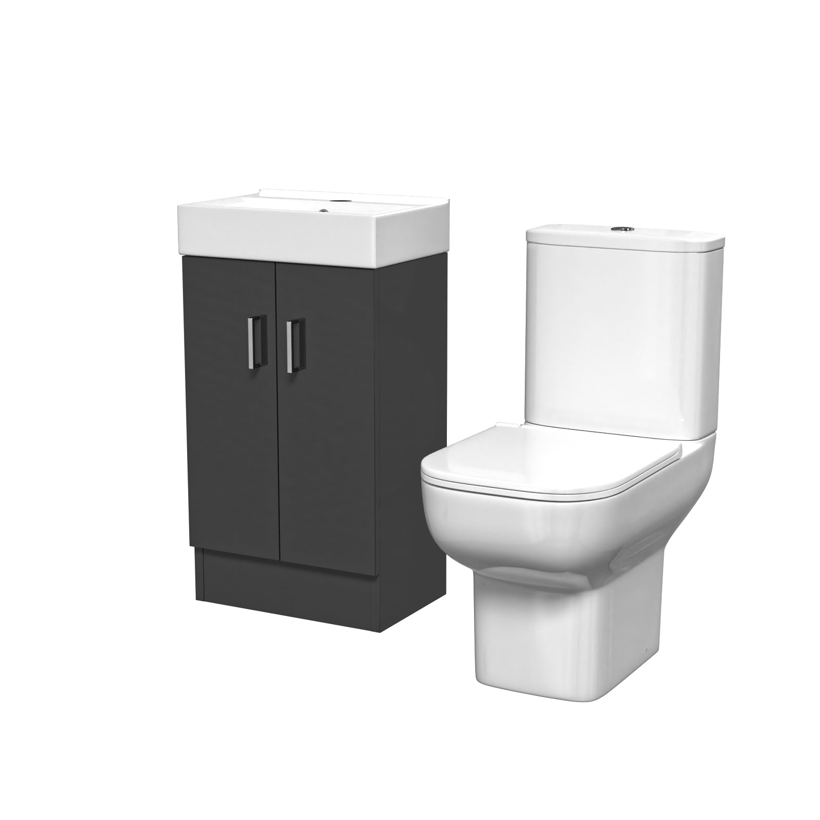 Nanuya 450mm Dark Grey Basin Vanity & Square White Close Coupled Toilet
