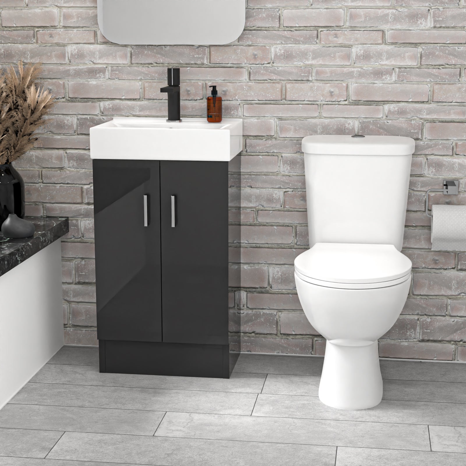 Nanuya Dark Grey 450mm Floorstanding Basin Vanity Unit And Close Coupled Toilet