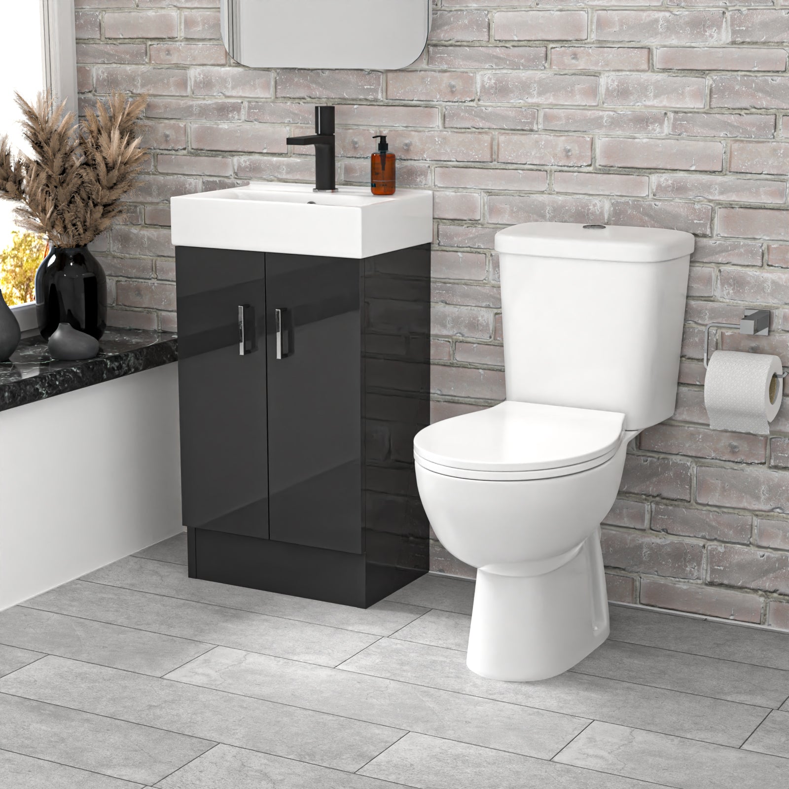 Nanuya Dark Grey 450mm Floorstanding Basin Vanity Unit And Close Coupled Toilet
