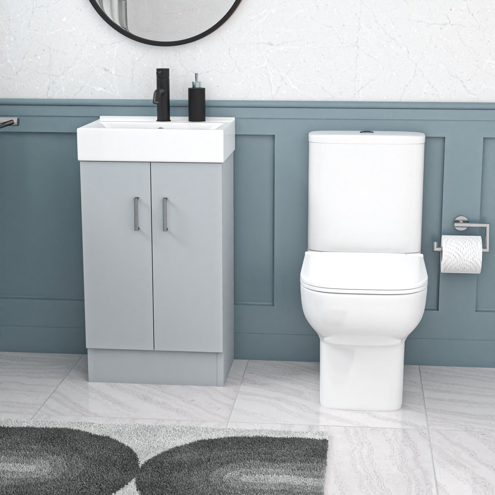 Nanuya 450mm Matte Grey Basin Vanity & Square White Close Coupled Toilet