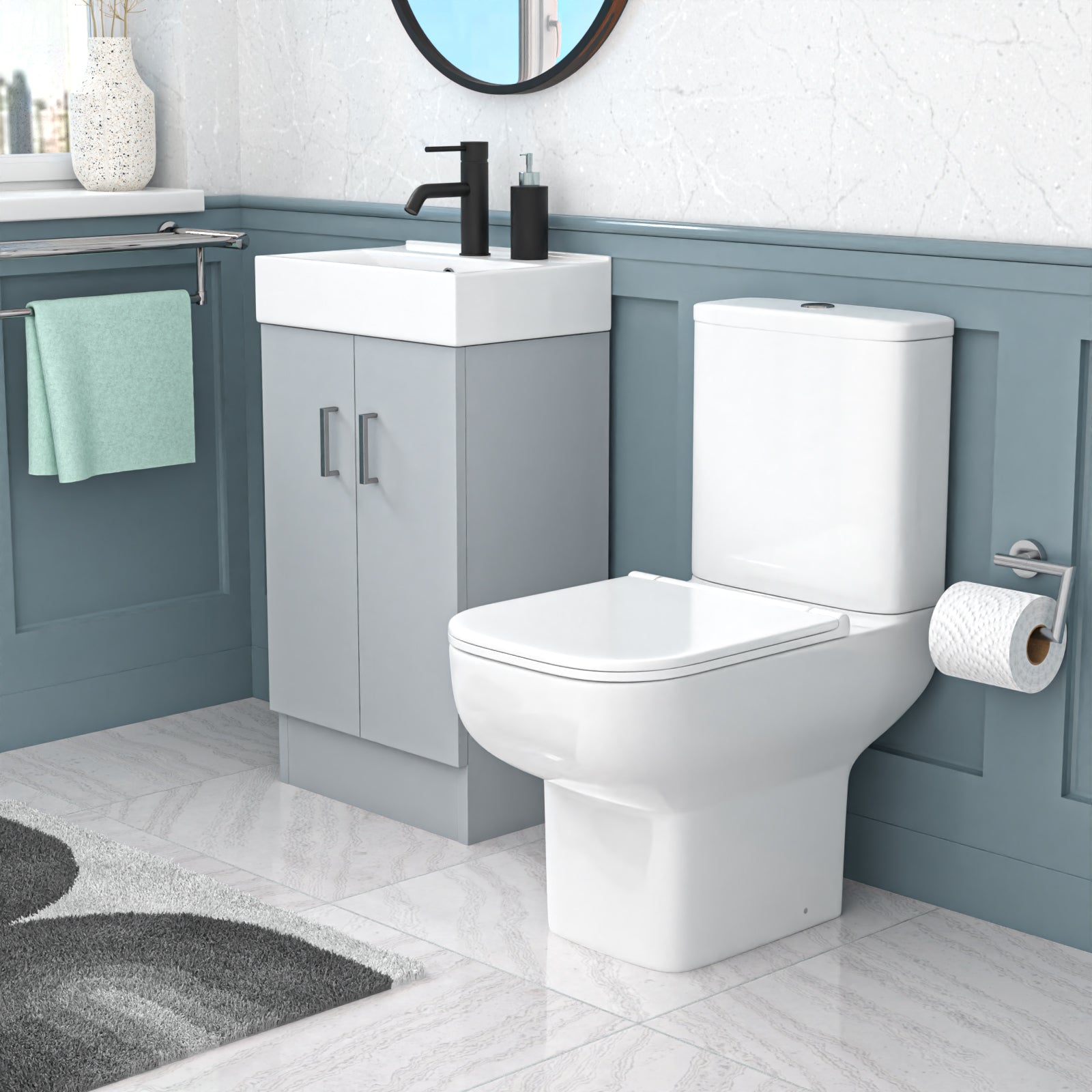 Nanuya 450mm Matte Grey Basin Vanity & Square White Close Coupled Toilet