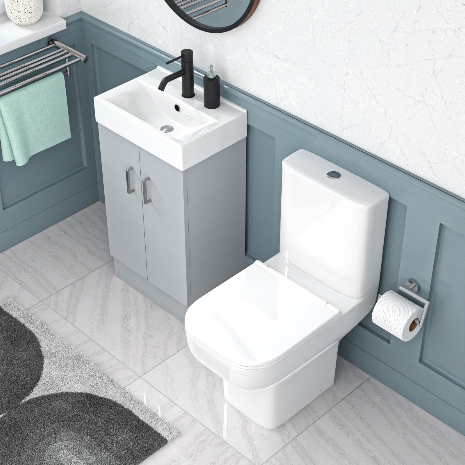 Nanuya 450mm Matte Grey Basin Vanity & Square White Close Coupled Toilet