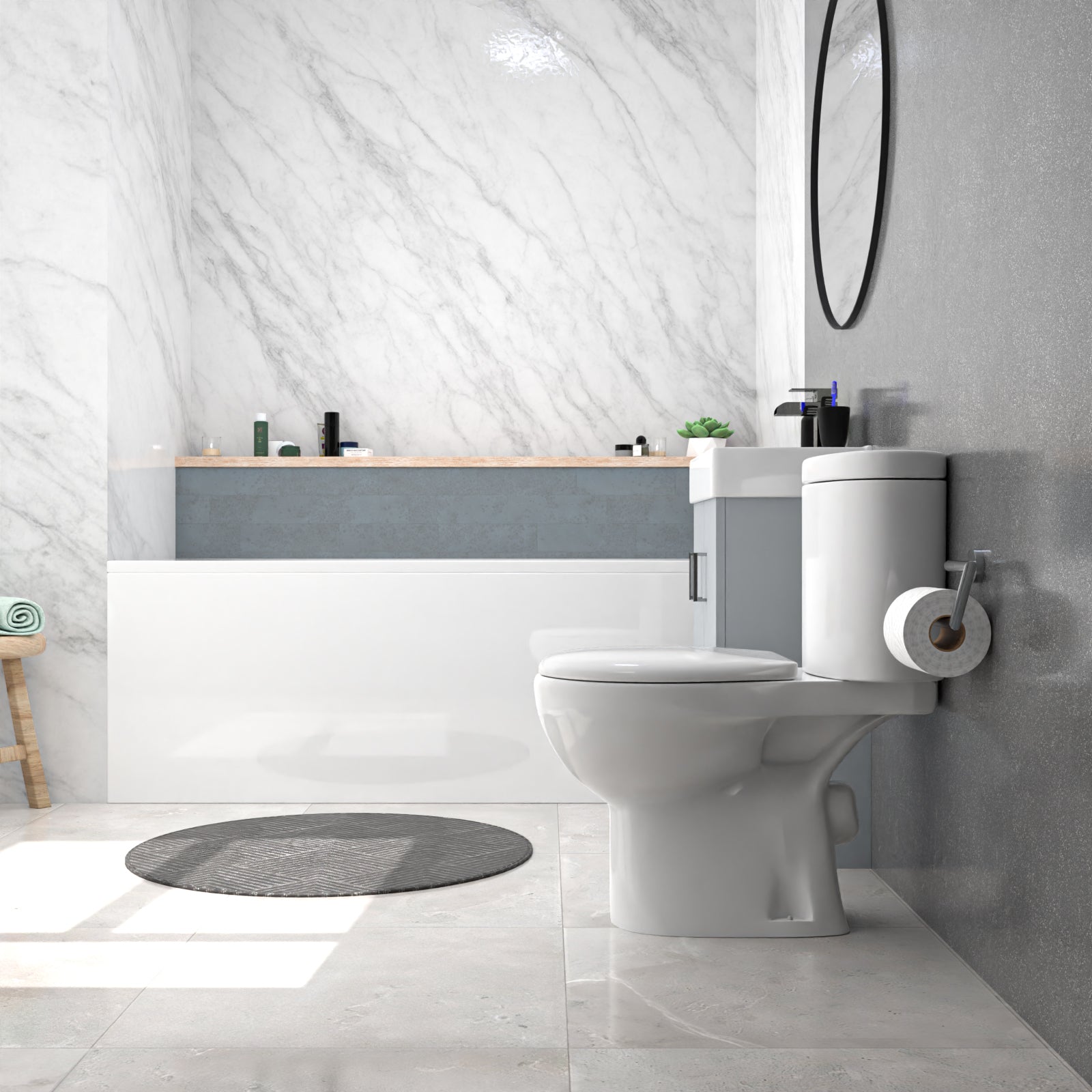 Nanuya Matte Grey 450mm Flat Pack Basin Vanity Unit Toilet & Round Bath