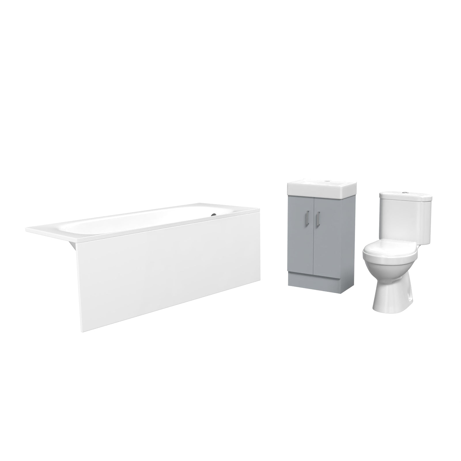 Nanuya 450mm Matte Grey Basin Vanity Unit, Rimless Toilet & Round Bath