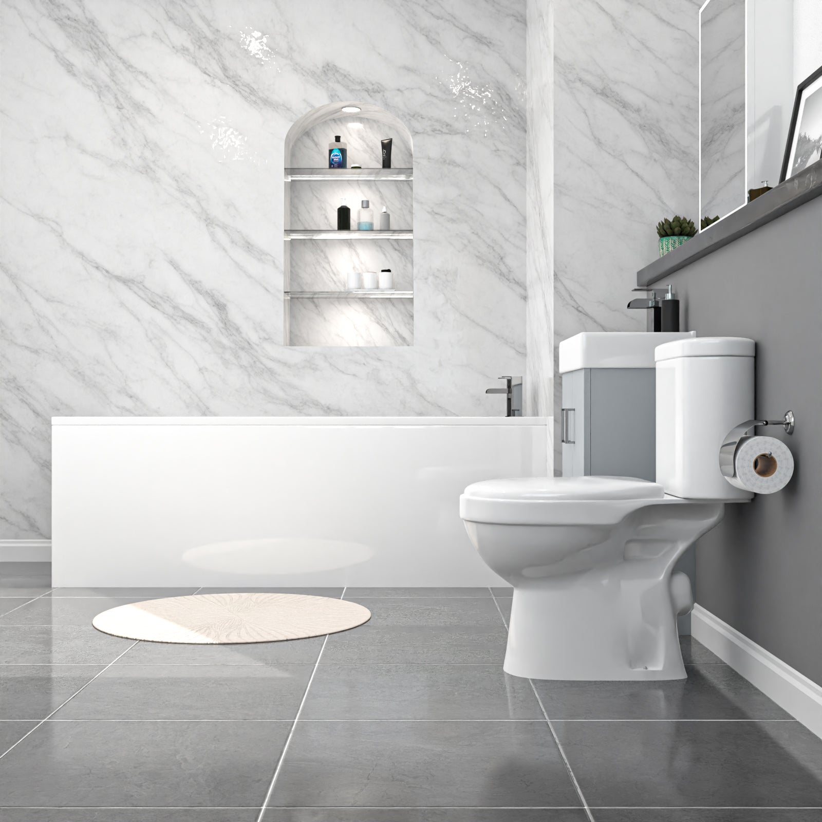 Nanuya Matte Grey 450mm Basin Vanity Toilet & Round Bath With Panels Flat Pack