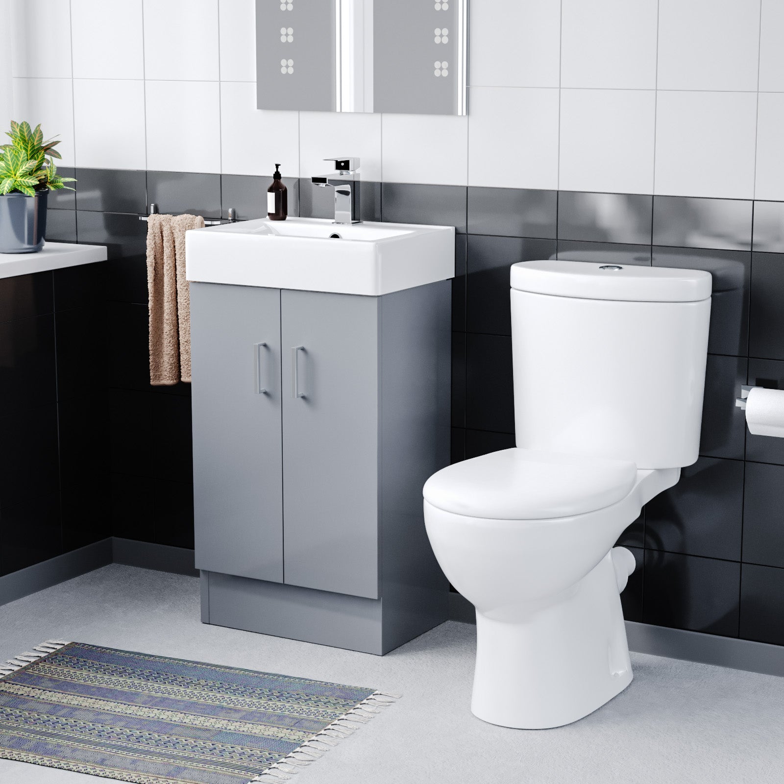 Nanuya 450mm Freestanding Basin Vanity Unit Steel Grey and Close Coupled Toilet