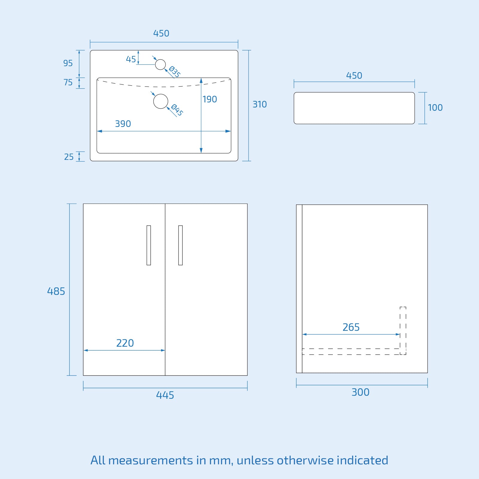 Nanuya Flat Pack 450mm Wall Hung Basin Vanity Unit & Close Coupled Toilet Set