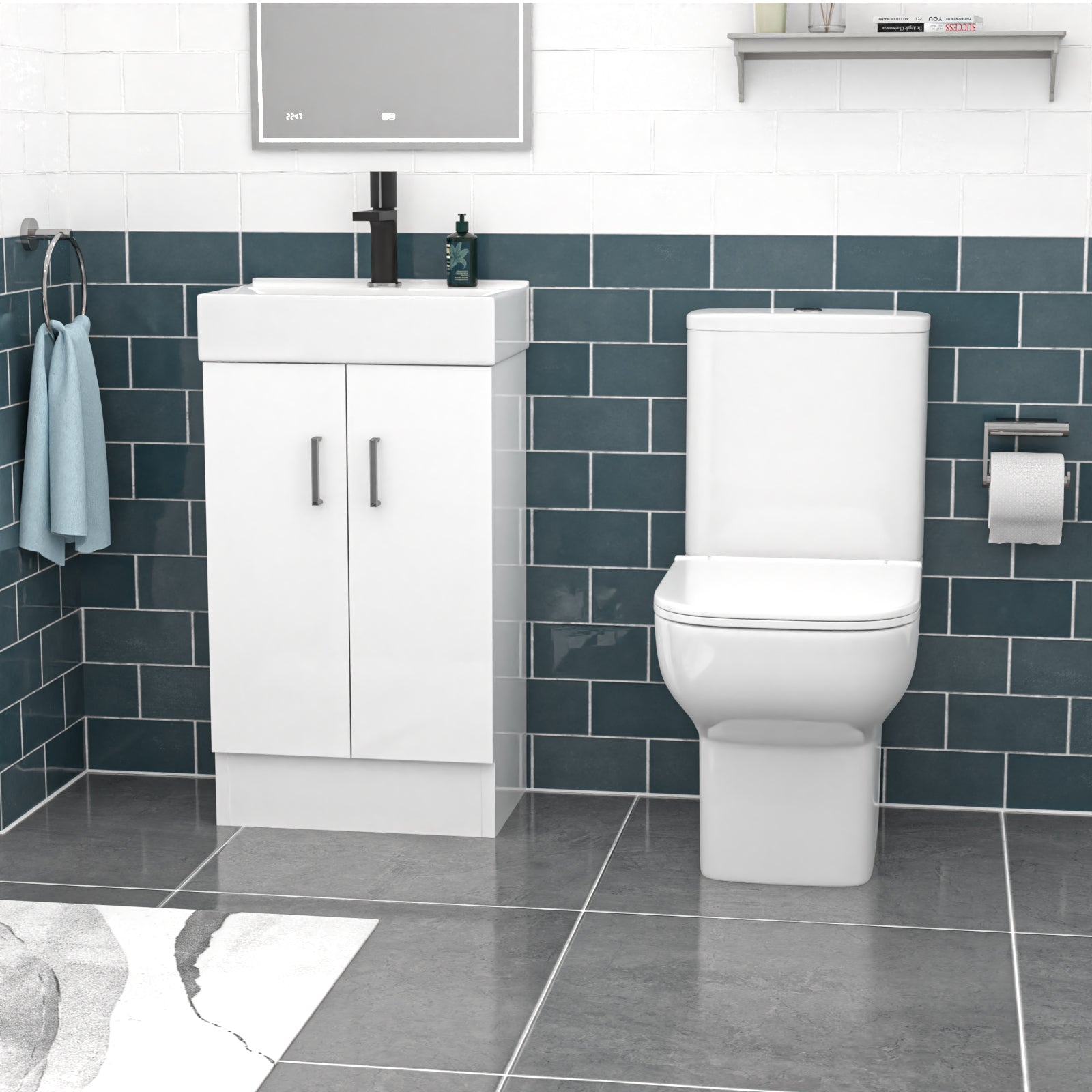 Nanuya 450mm White Basin Vanity & Square White Close Coupled Toilet