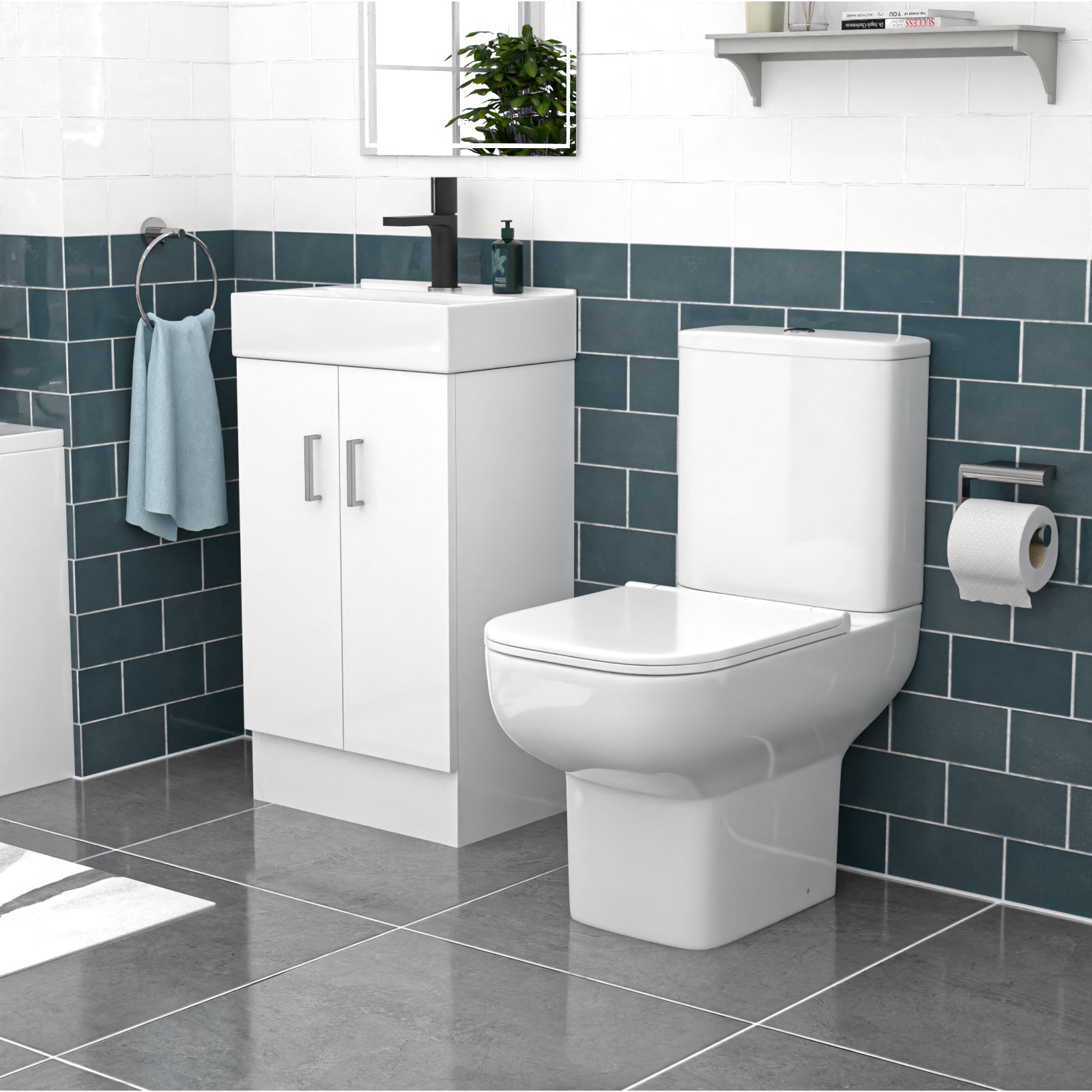 Nanuya 450mm White Basin Vanity & Square White Close Coupled Toilet