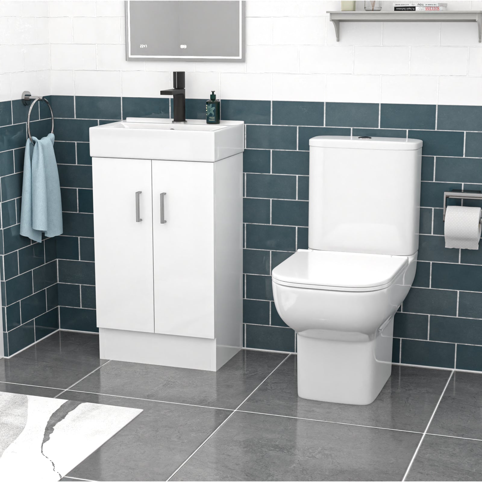 Nanuya 450mm White Basin Vanity & Square White Close Coupled Toilet
