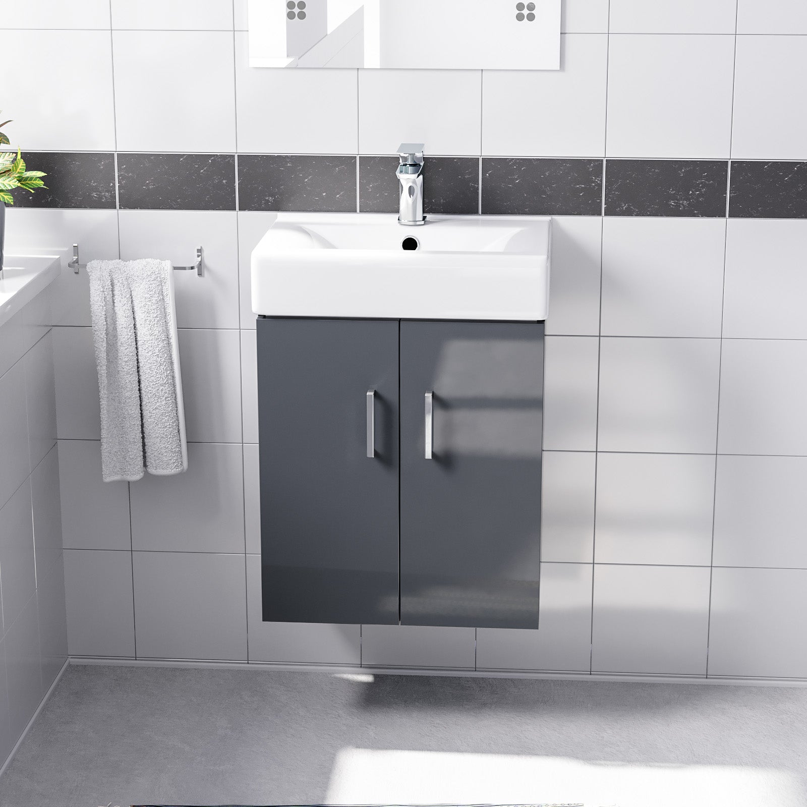 Nanuya 450mm Dark Grey Basin Vanity MDF Cabinet Bathroom Wall Hung Unit