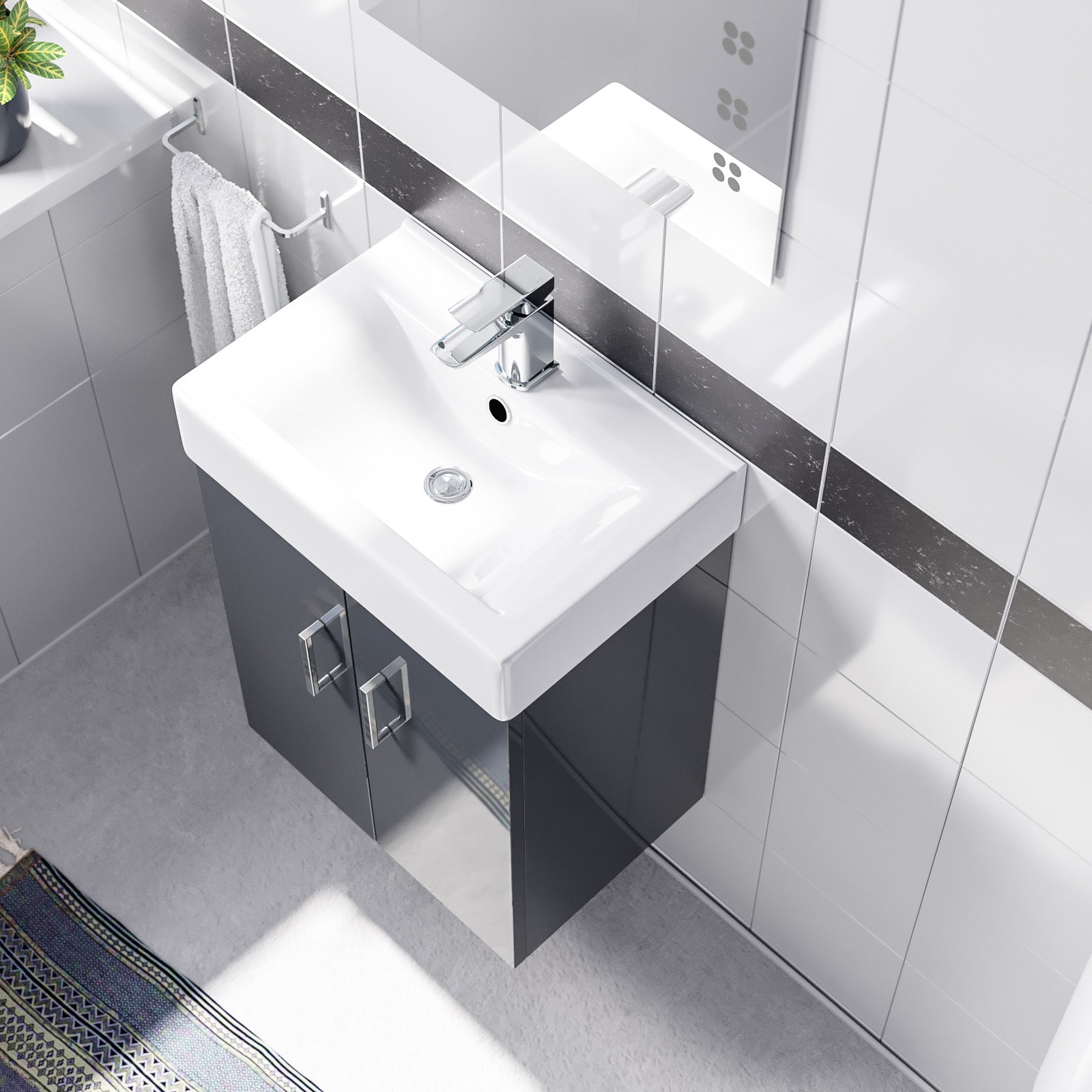 Nanuya 450mm Dark Grey Basin Vanity MDF Cabinet Bathroom Wall Hung Unit